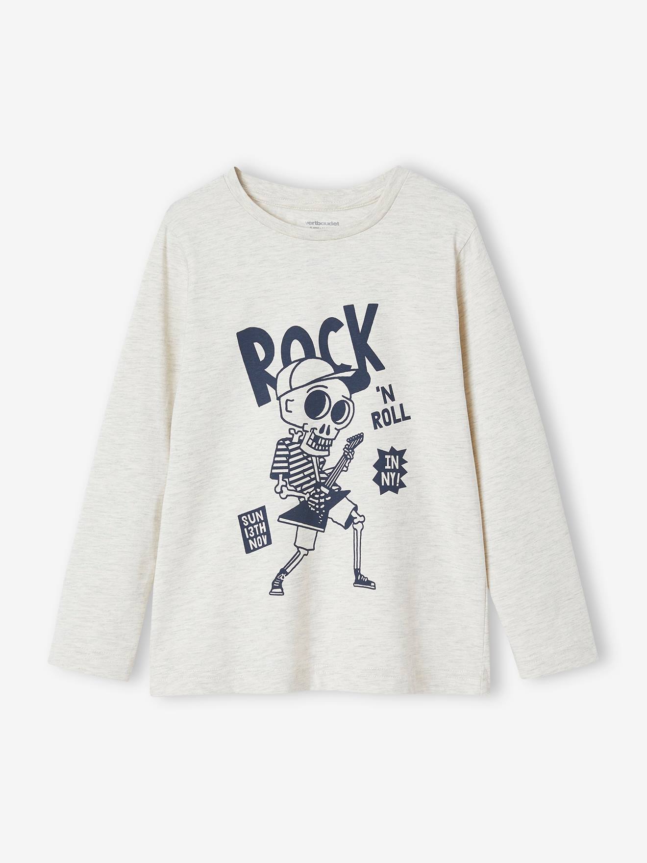 Tee-shirt imprimé Basics garçon manches longues beige chiné