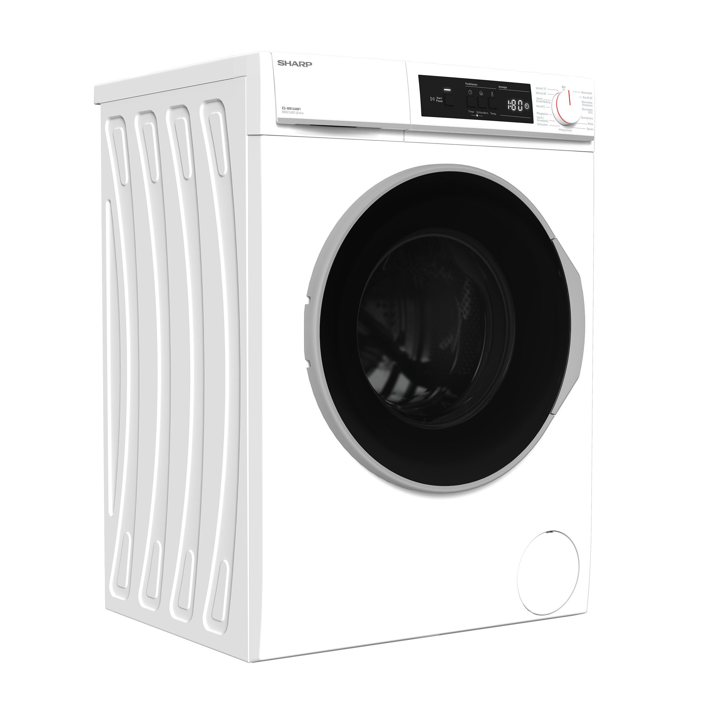 Sharp Waschmaschine ES-W814IAW1-DE, 8 kg, 1400 U/min, Inverter Motor, AquaStop, Überlaufschutz, LED-Diplay, 15 Programme