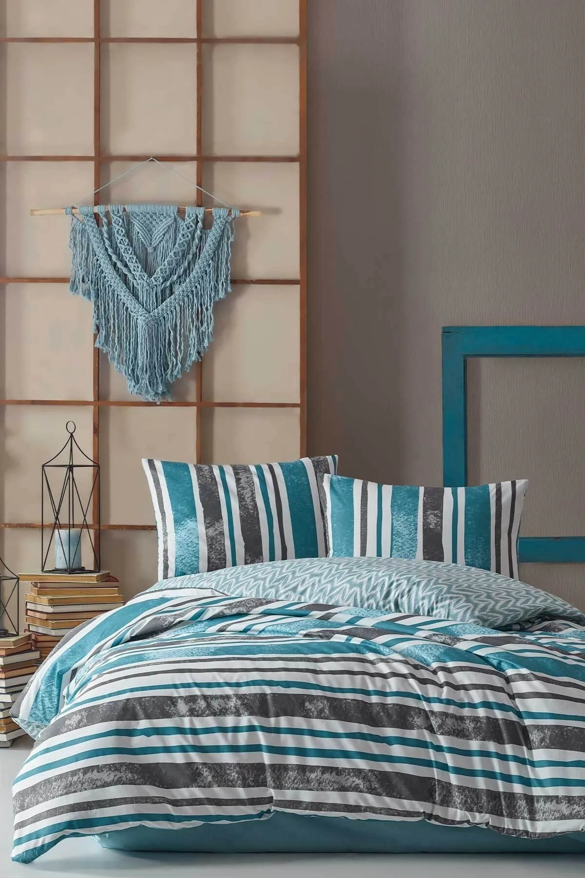 Elart  Lara-Spannbettbezug-Set für Einzelbett, 100 % natürliche Baumwolle, Ranforce, 3-teilig, Blau