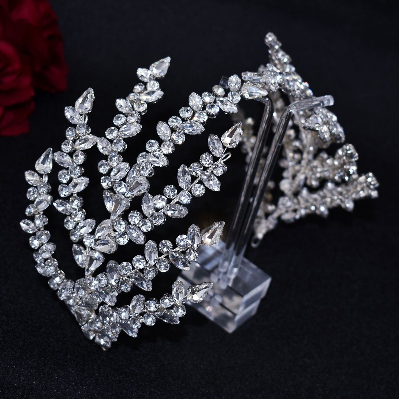 HOHEA H Haarband Haarschmuck aus Kristall-Haarranken, Blumen und Blättern, 1-tlg., Silberne Haaraccessoires sind elegante Haaraccessoires für Frauen, Kristall-Stirnband, Hochzeits-Haarschmuck, Braut-Haarschmuck