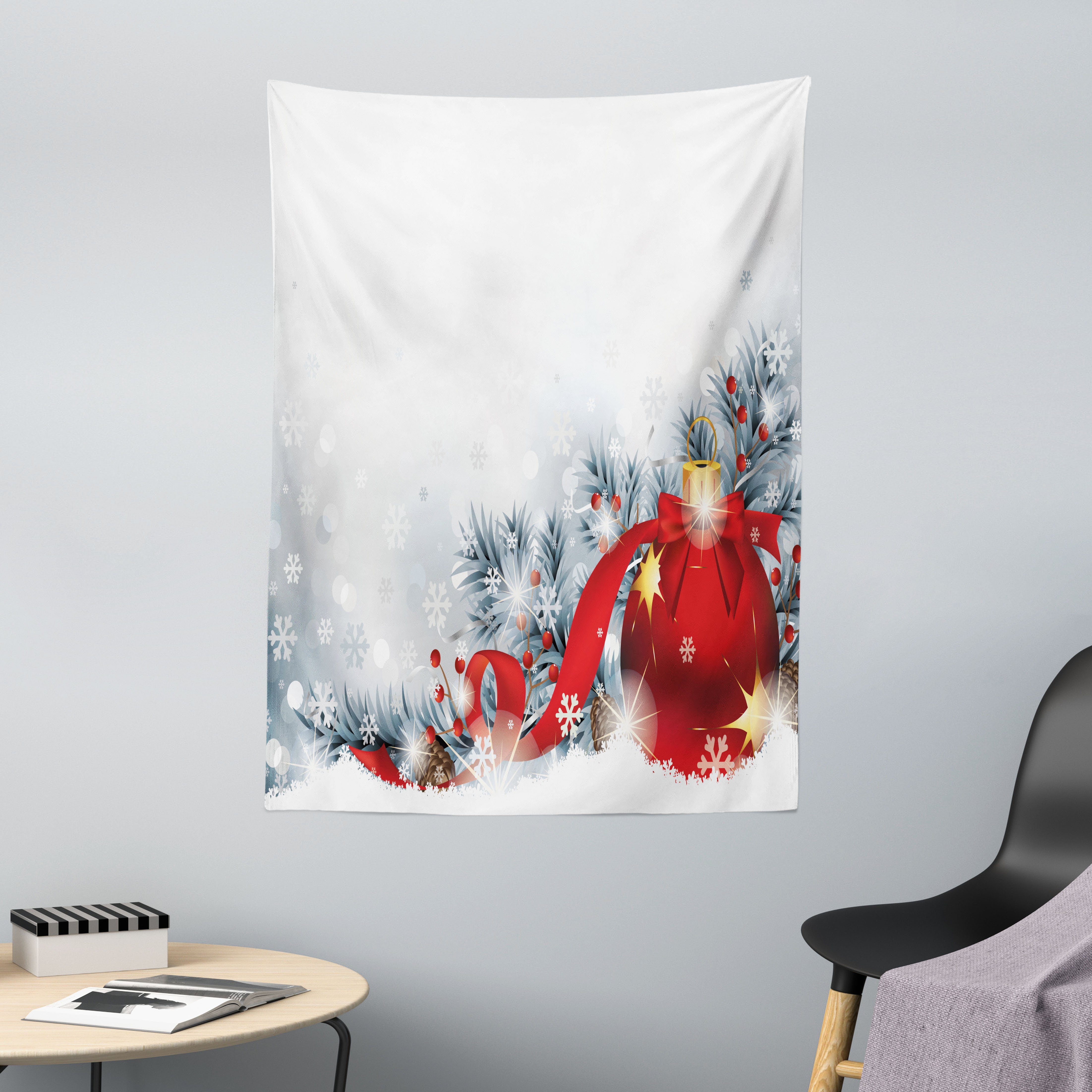 Wandteppich aus Weiches Mikrofaser Stoff Für das Wohn und Schlafzimmer, Abakuhaus, rechteckig, Weihnachten Schneekugeln