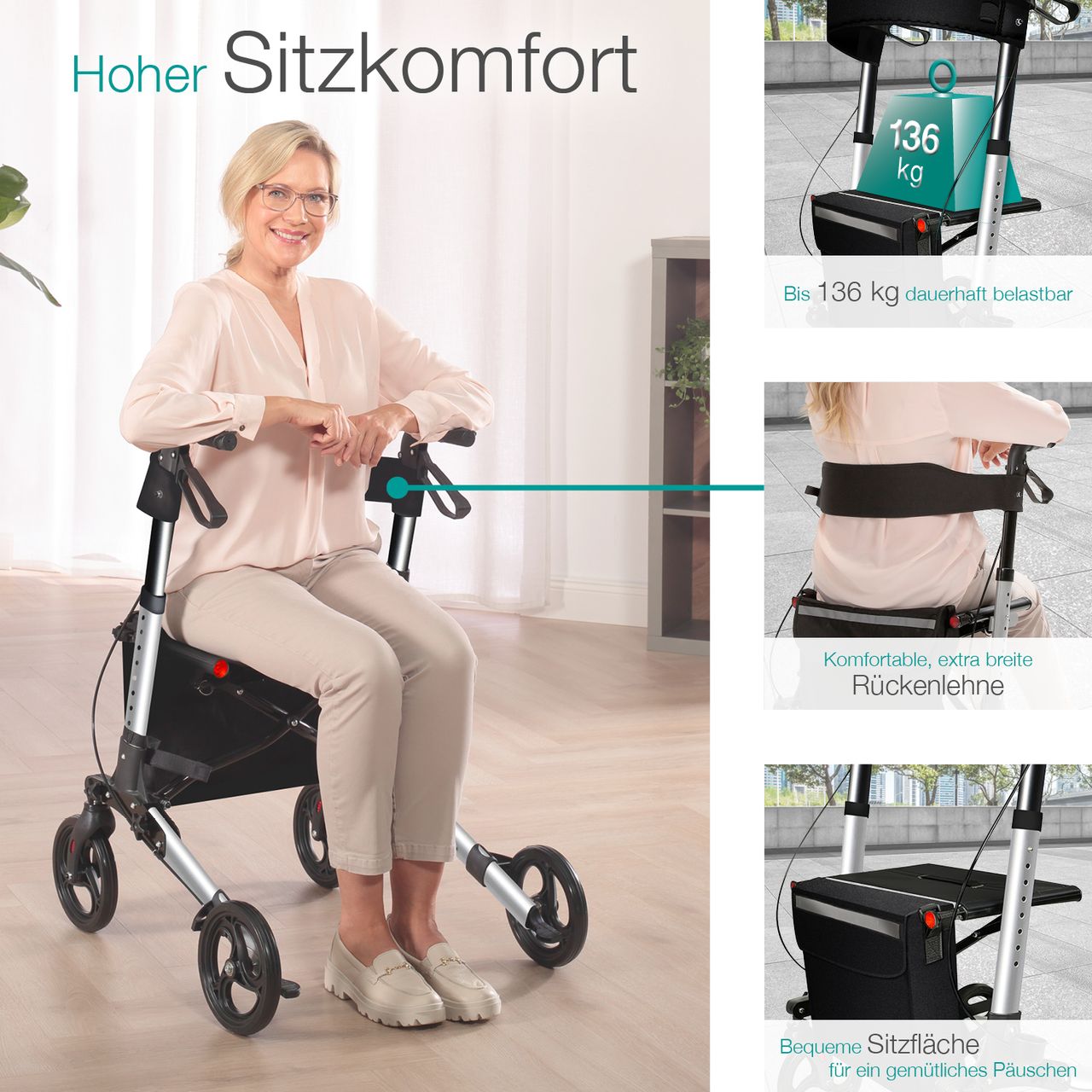 Aktivshop Alu Leichtgewichtrollator »Move«, Silber faltbar