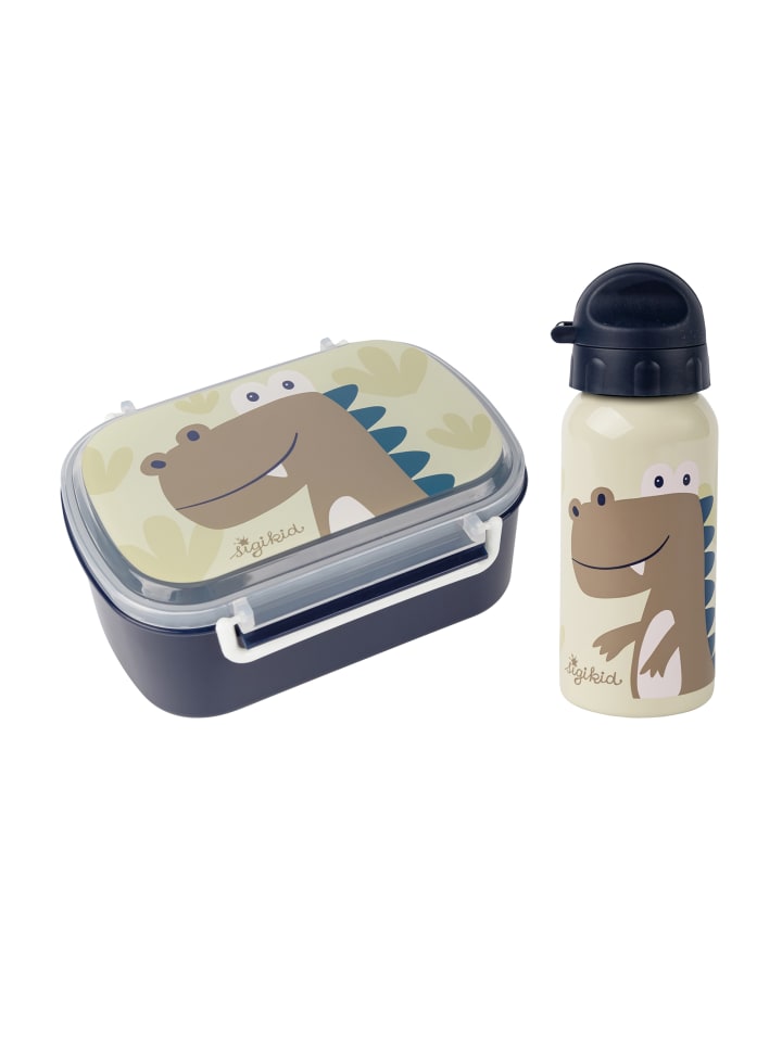 Sigikid Kindergarten-Set Trinkflasche & Brotdose in Beige/Blau Dino günstig kaufen onesize