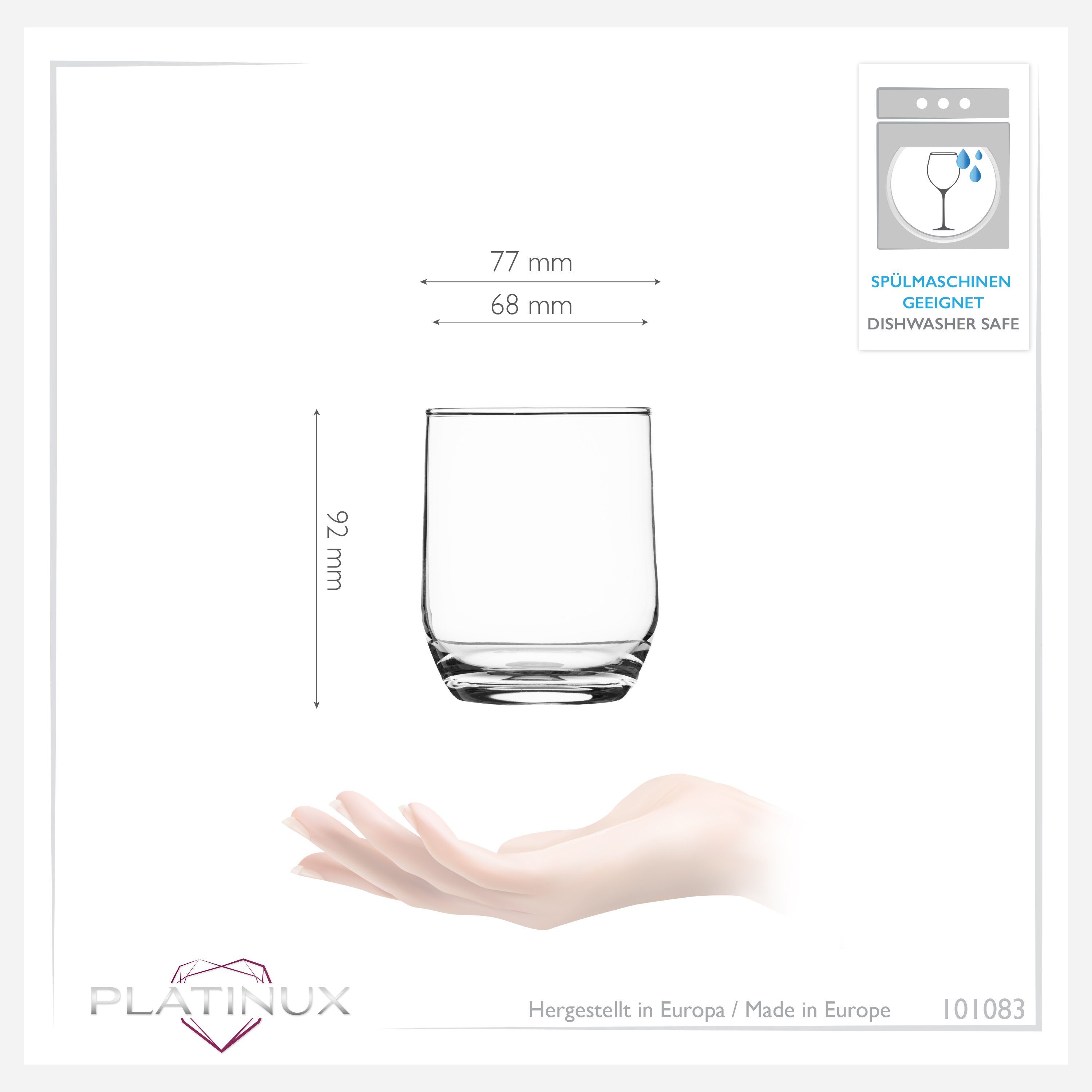 PLATINUX Glas Elegante Trinkgläser Set 6 Teilig, Glas, 240ml Wassergläser Saftgläser Whiskeygläser Spülmaschinenfest