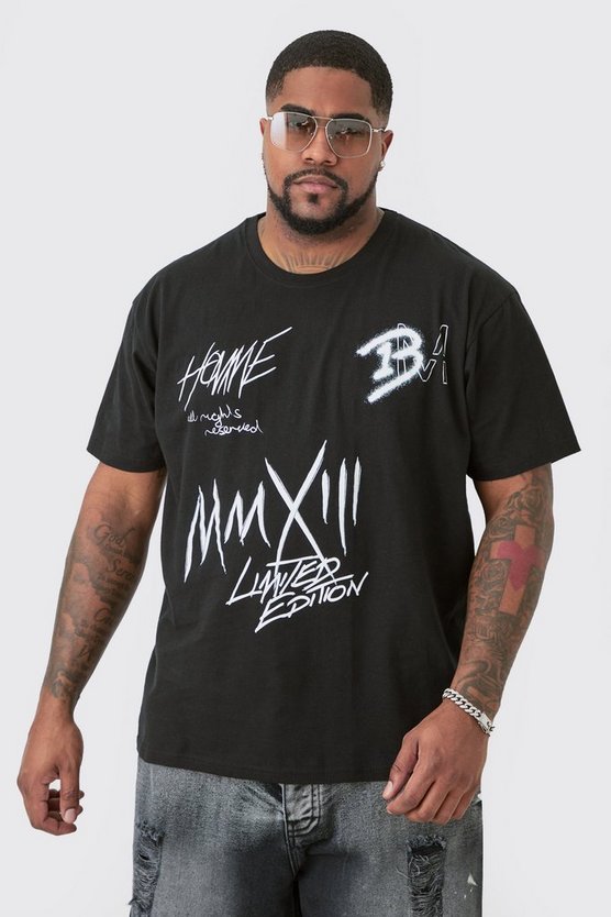 Plus schwarzes T-Shirt mit Graffiti-Print