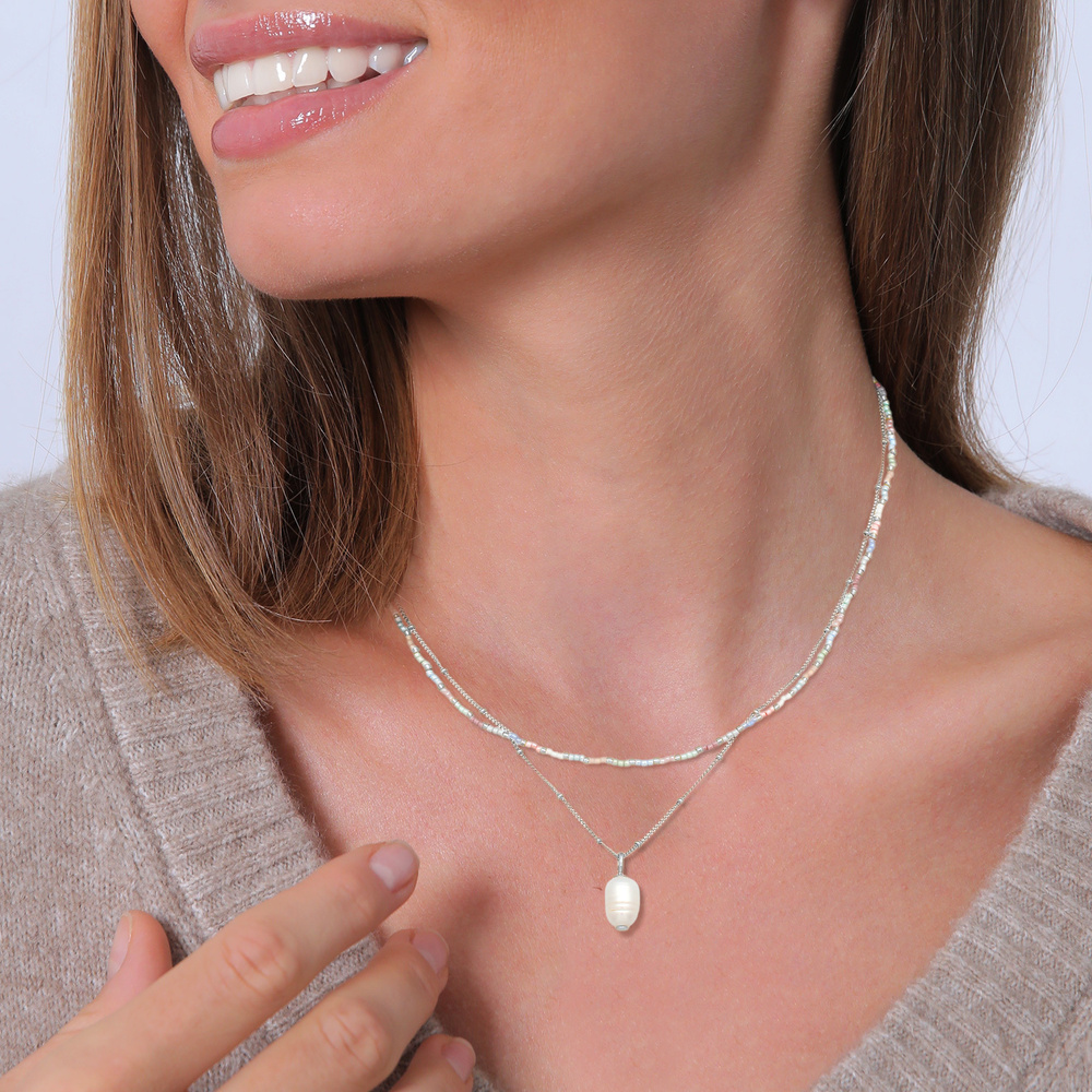 Elli Elli Collier Femmes Perles de verre Baroque Couches avec Perle d'eau douce en Arg collier