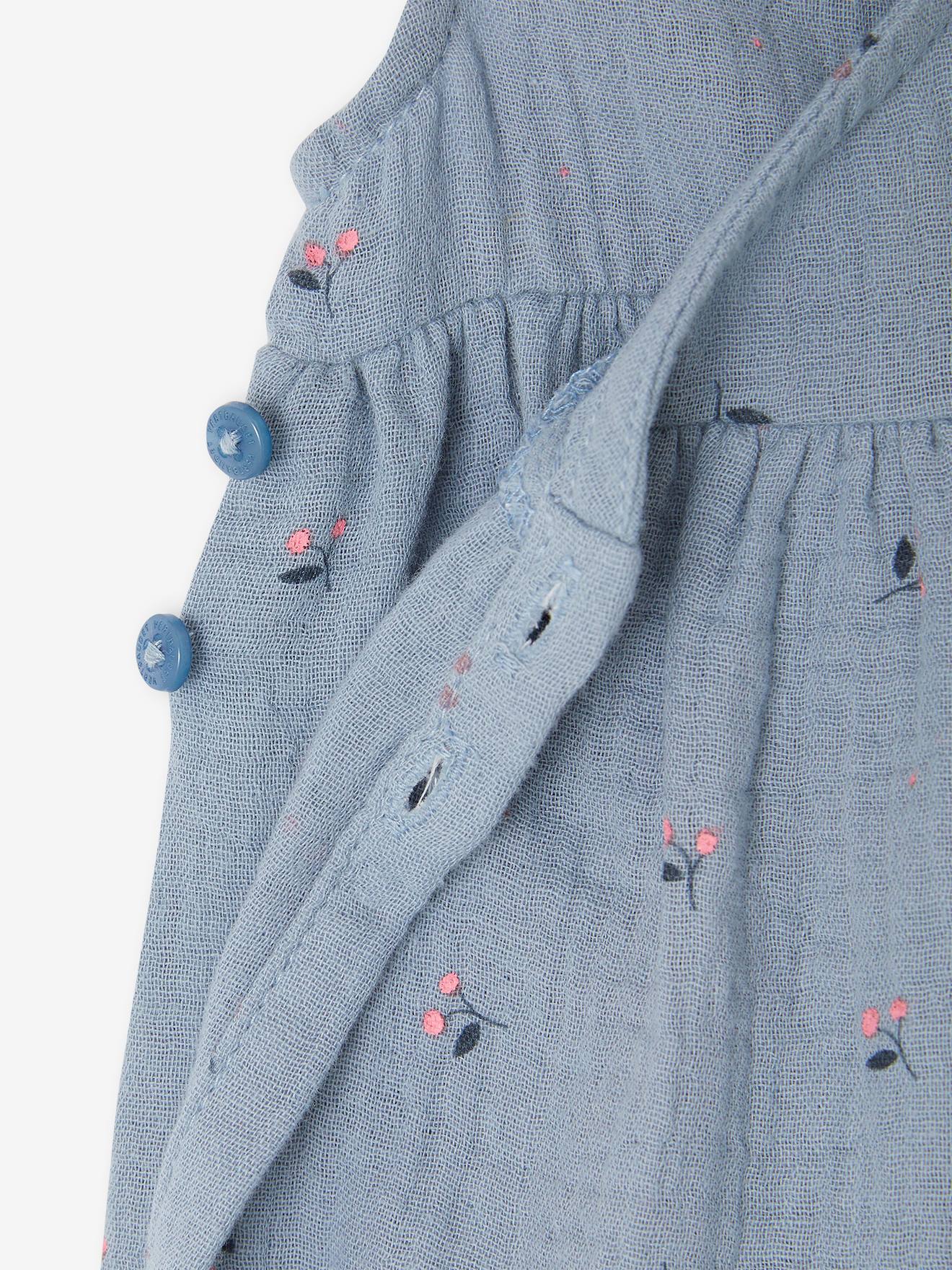 Vertbaudet Baby-Set aus Musselin: Kleid & Sonnenhut - blau chambray