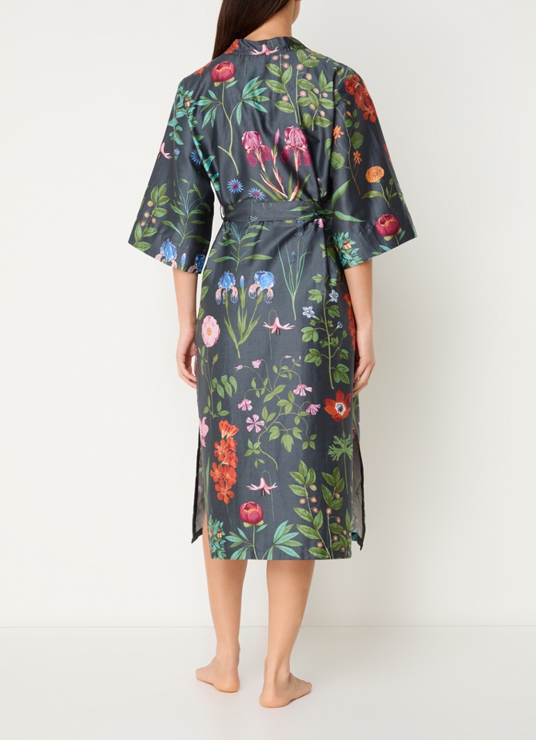 Kimono Essenza Ilona Marigold, confecționat din bumbac organic cu imprimeu floral.