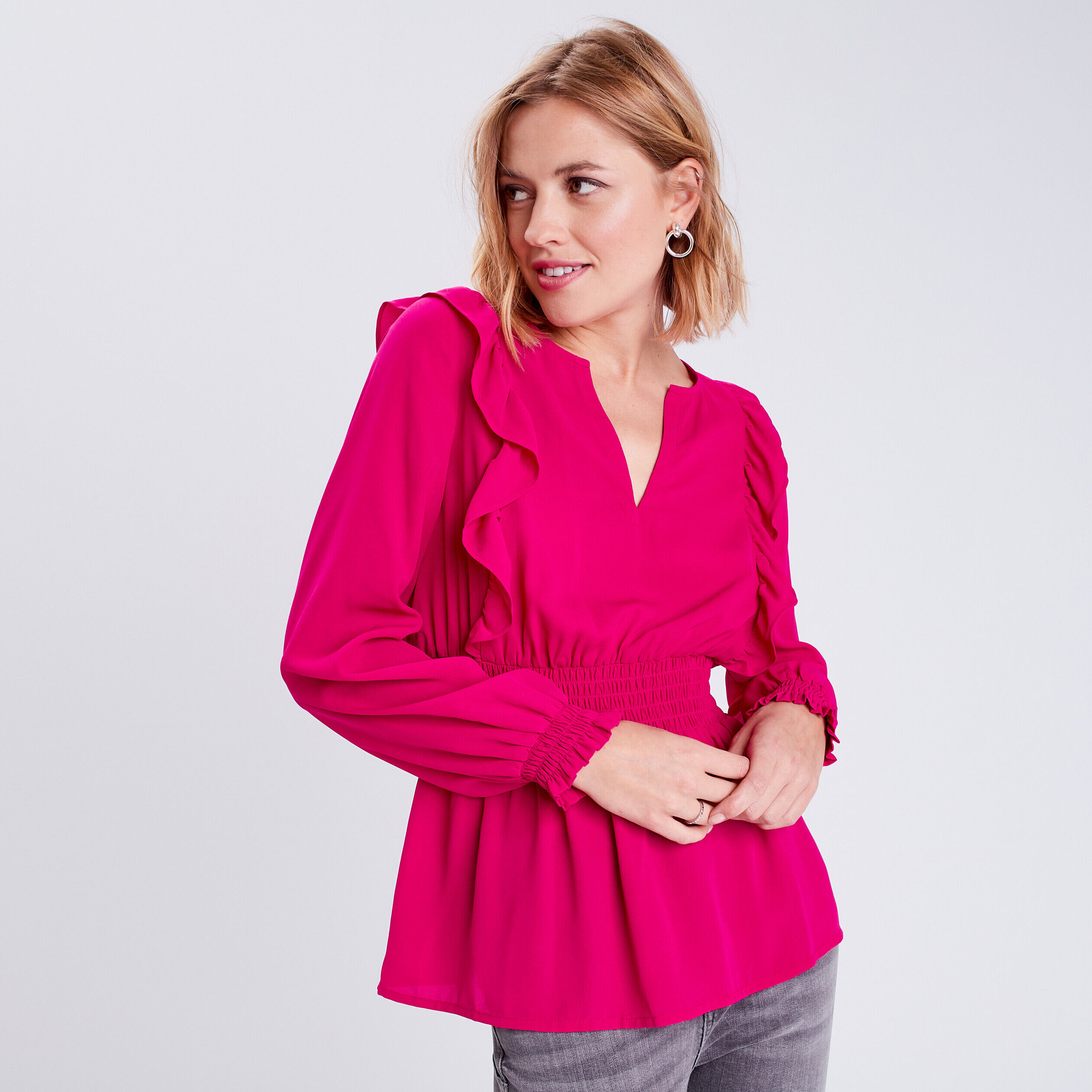 Blouse manches longues rose fushia femme | Cache Cache