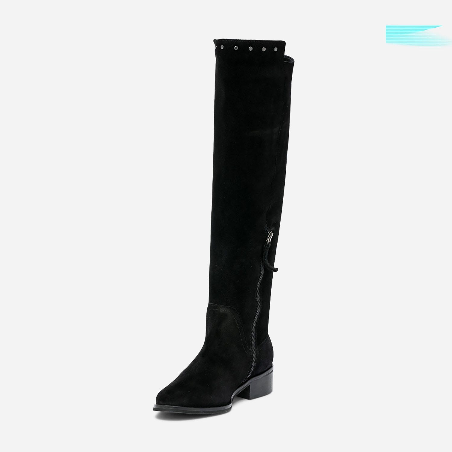 Cuissarde TEXTO noire en cuir velours clouté