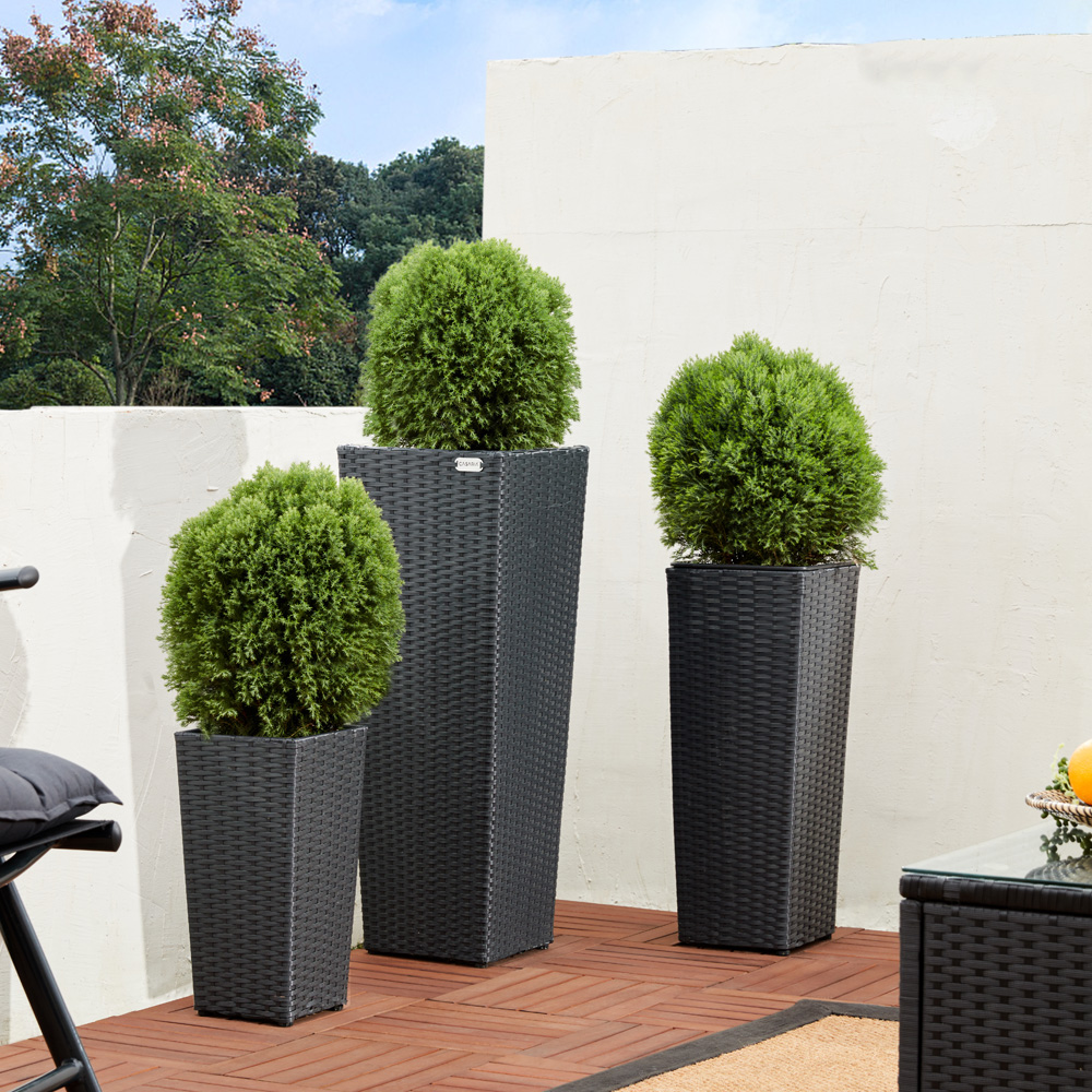Casaria Blumenkasten Polyrattan 80x30x30cm 61x24,5x24,5cm 41x21x21cm 3er Set schwarz