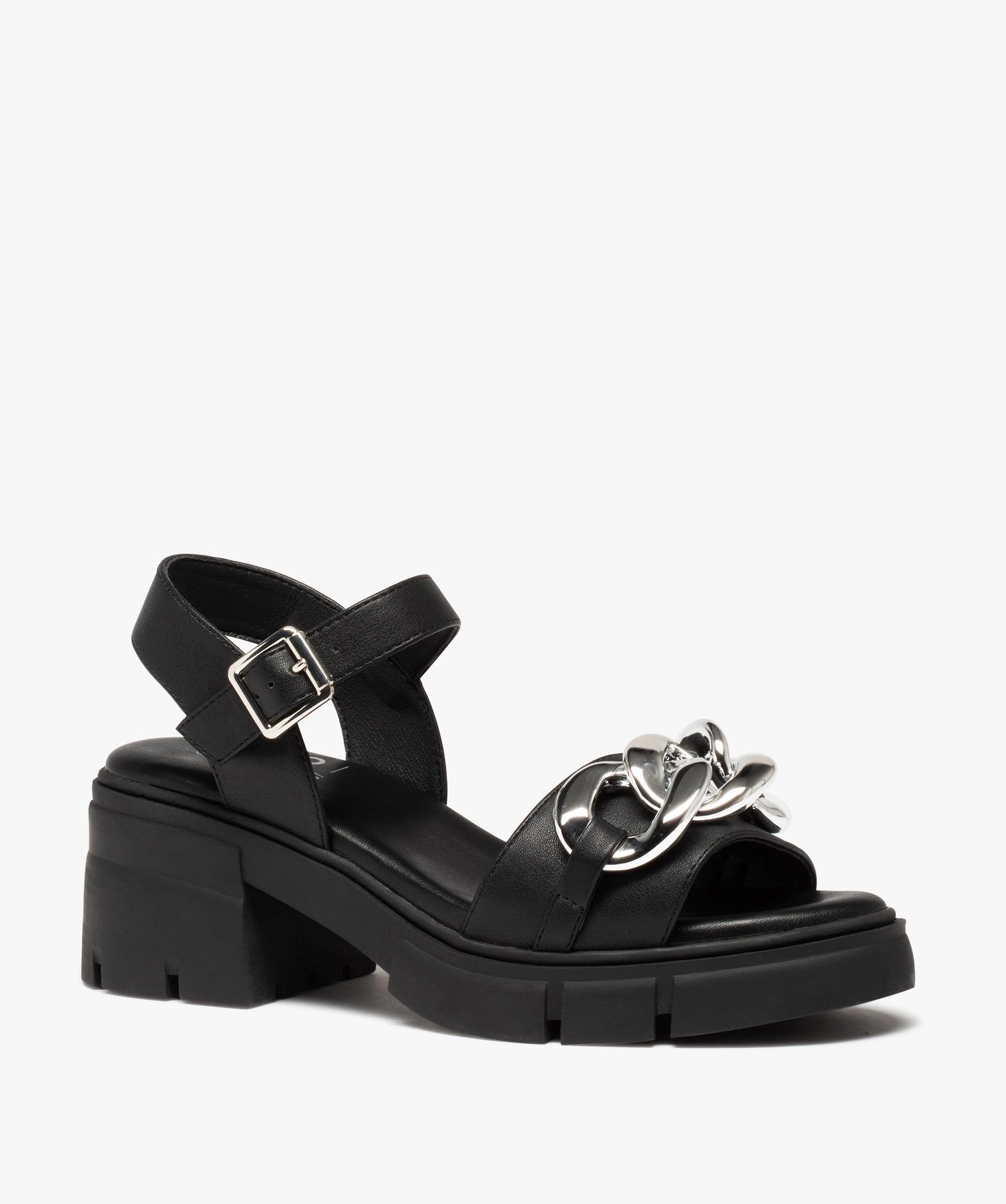 Sandales femme à talon semelle crantée et dessus chane noir | GEMO