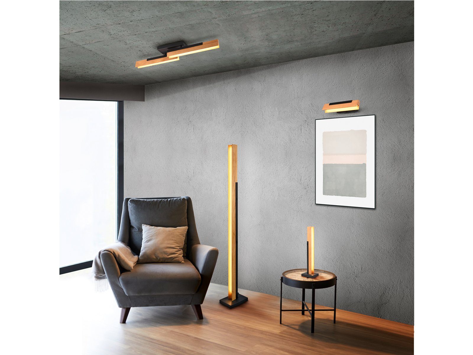 TRIO LED Nachttischlampe, Dimmfunktion, LED fest integriert, Warmweiß, 2er Set groß-e Designer Holz-lampen ausgefallen Fensterbank, Höhe 50cm
