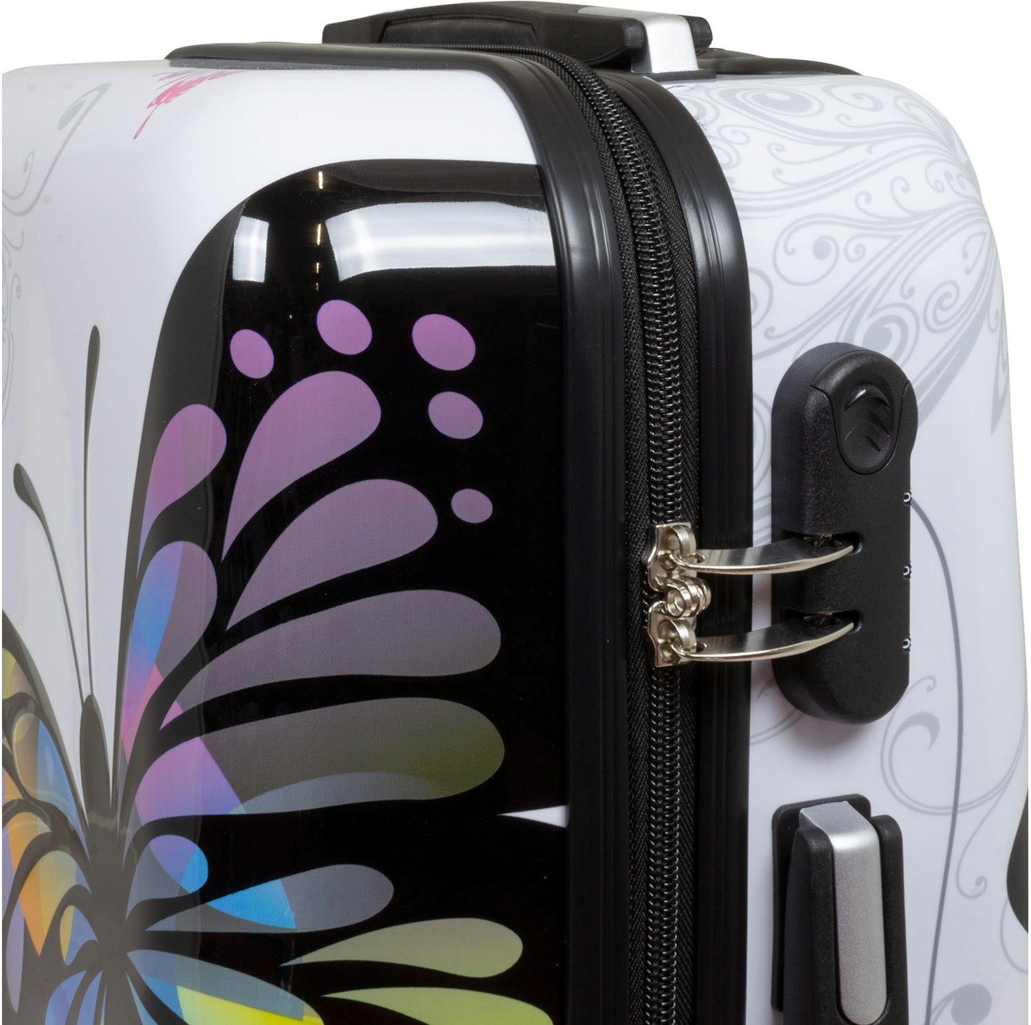 Warenhandel König Hartschalen-Trolley Butterfly, 4 Rollen, mit Motiv, Dehnfalte zur Vergrößerung des Packvolumens (Gr. L und XL)