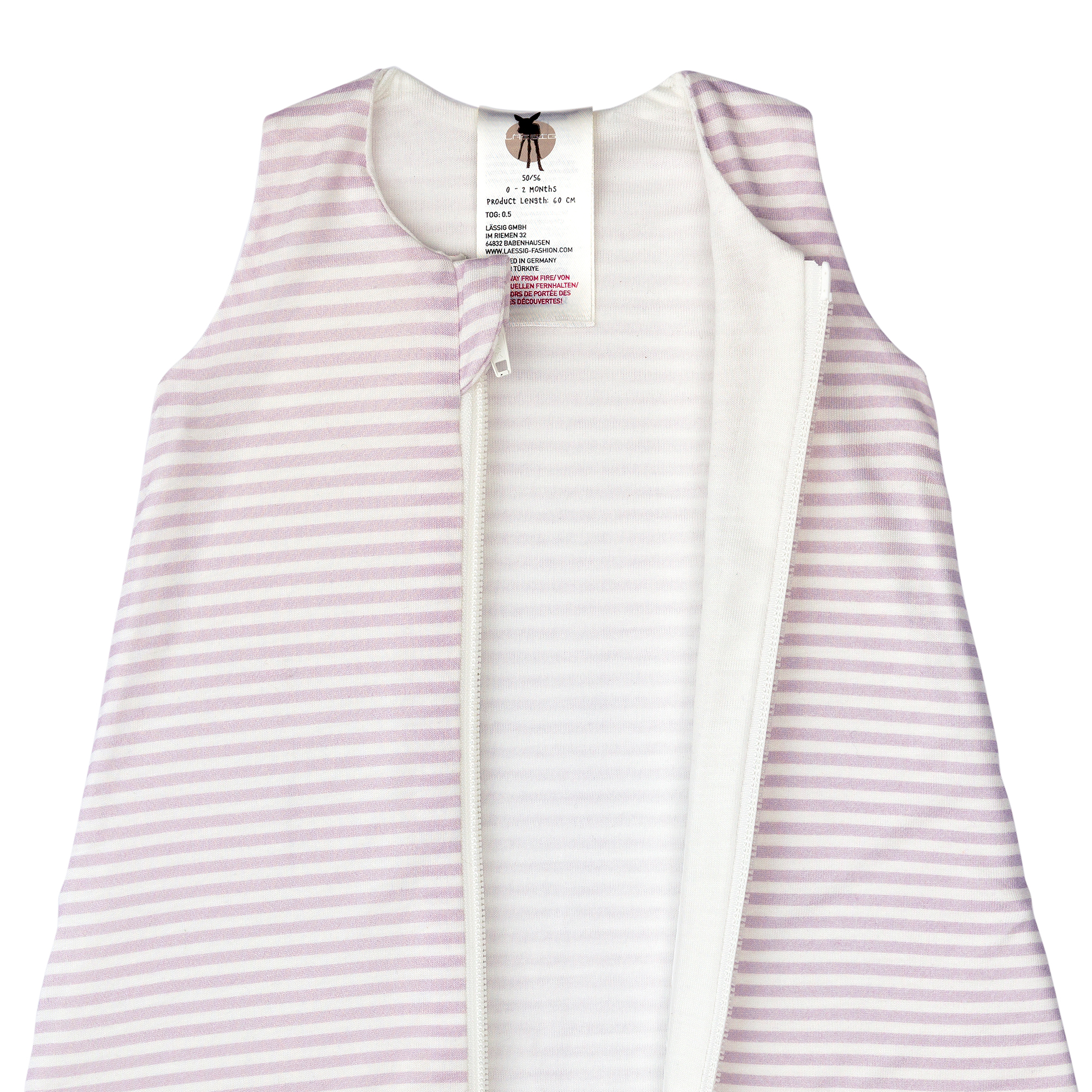 Baby Schlafsack 0,5 TOG - Gestreift, Lila Milky