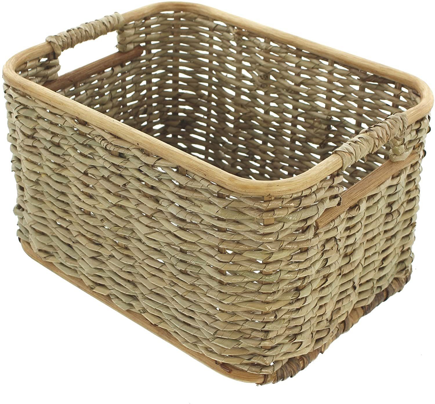 Dekoleidenschaft Aufbewahrungskorb aus Rattan und Schilfstroh in 3 Größen, Regalkorb, Wäschekorb, in Handarbeit hergestellt