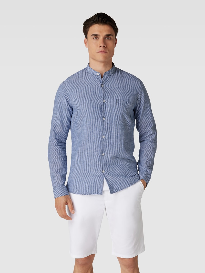 Slim Fit Freizeithemd mit Stehkragen in marineblau