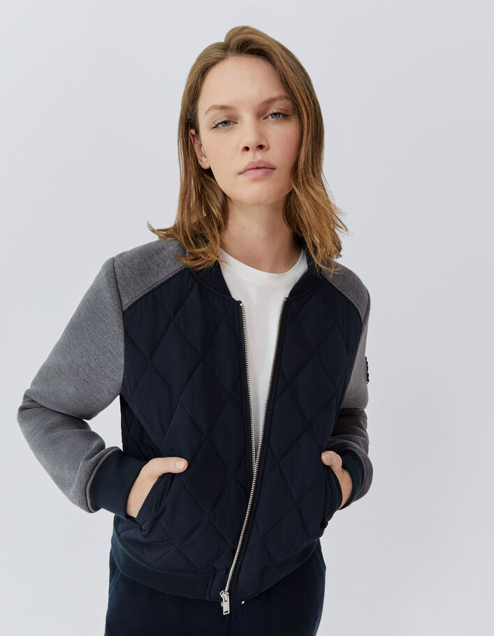 Sous-doudoune marine bi matière esprit teddy Femme