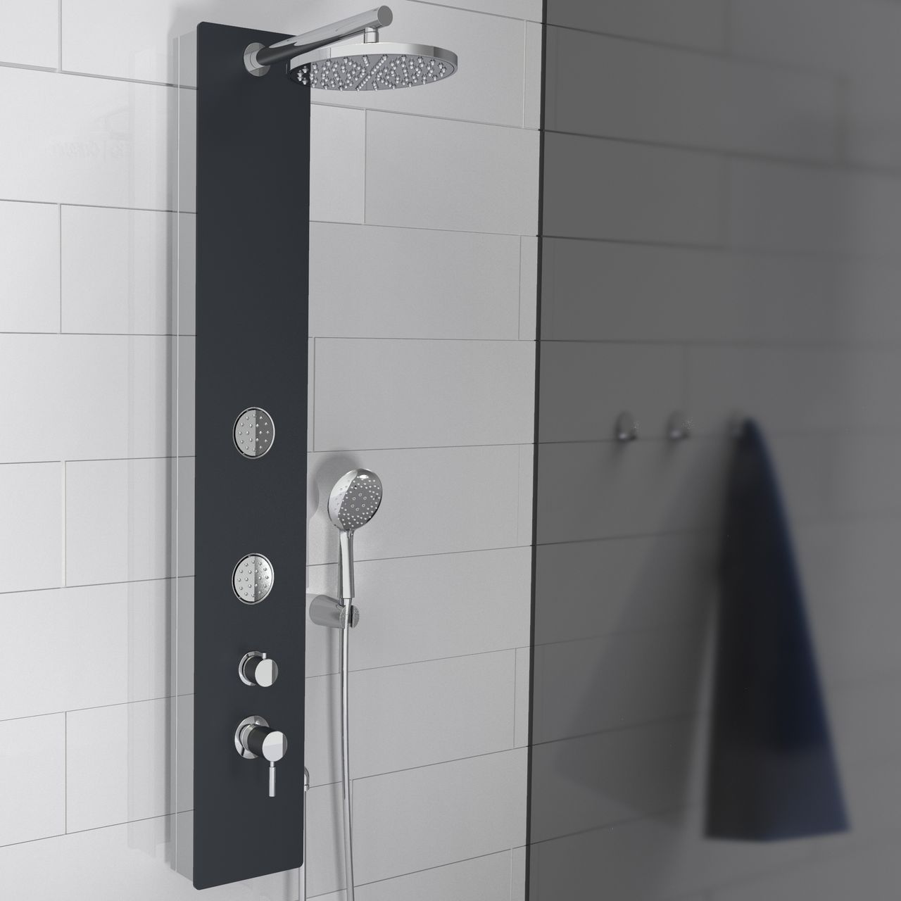 Schütte Duschpaneel Glas, Wellness Duschsystem mit Regendusche, Handbrause und Massagedüsen