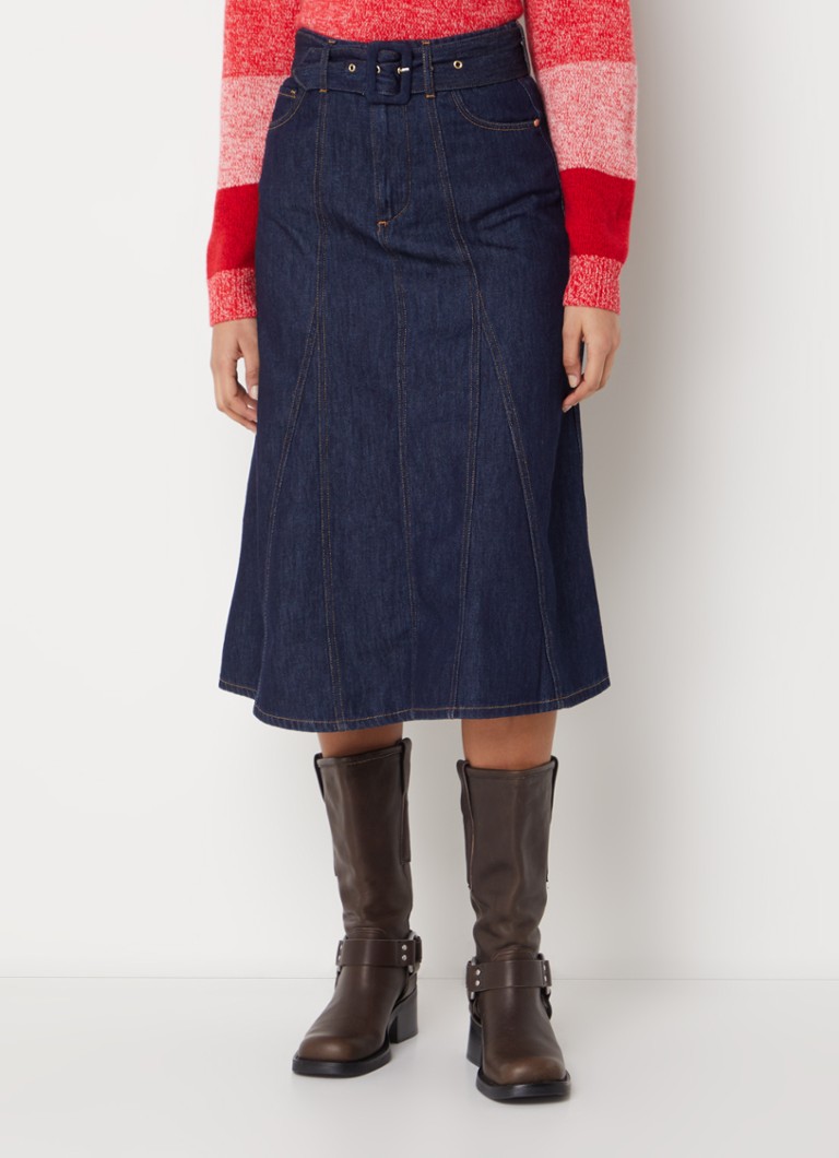 Saia midi jeans Dakota da ba&sh com cinto.