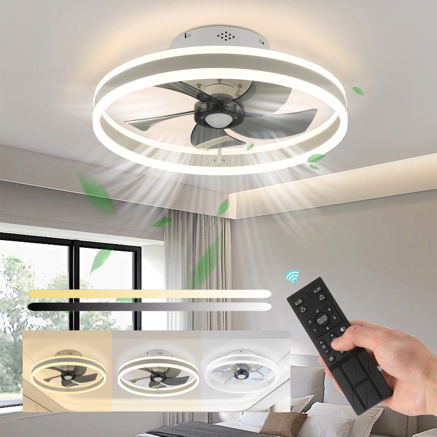 LETGOSPT Deckenventilator 36W LED Deckenlampe mit Fan, 6 Geschwindigkeiten, Deckenventilatoren Schlafzimmer Wohnzimmer Licht