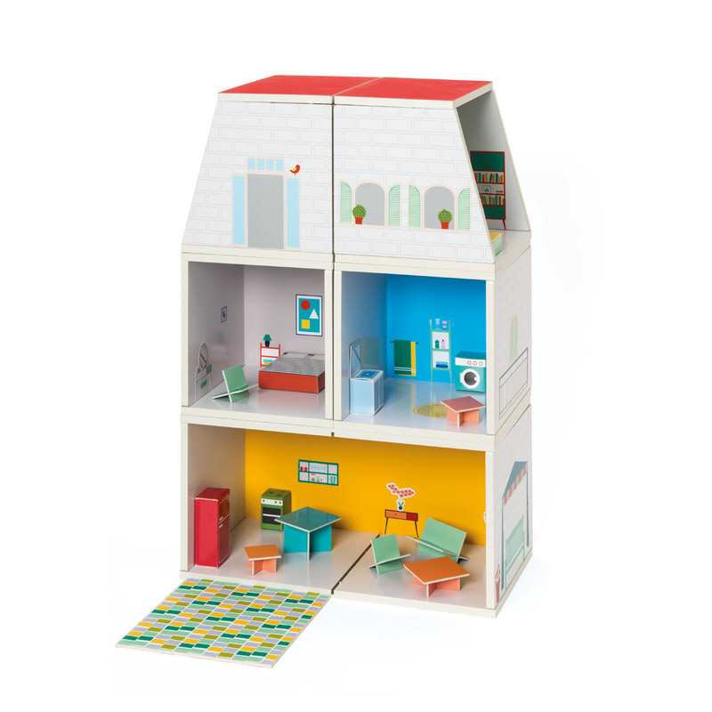 Maison de poupées modulable avec mobilier et stickers