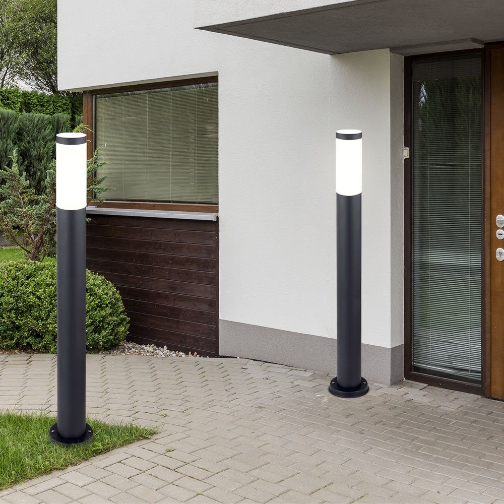 etc-shop Pollerleuchte, Leuchtmittel nicht inklusive, Außen Stehleuchte Edelstahl Säule anthrazit opal Garten