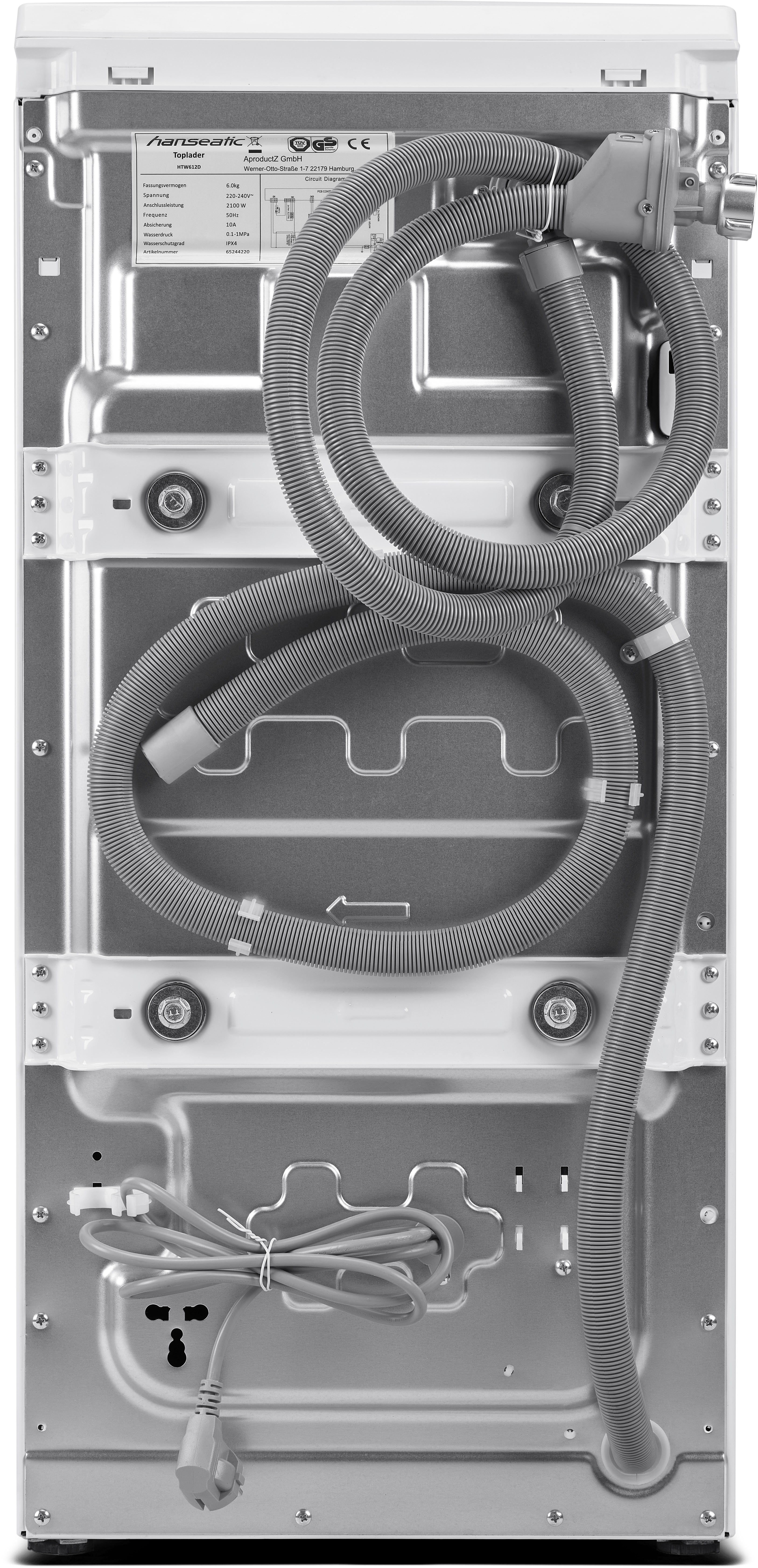 Hanseatic Waschmaschine Toplader HTW612D, 6 kg, 1200 U/min, Mengenautomatik, Überlaufschutzsystem