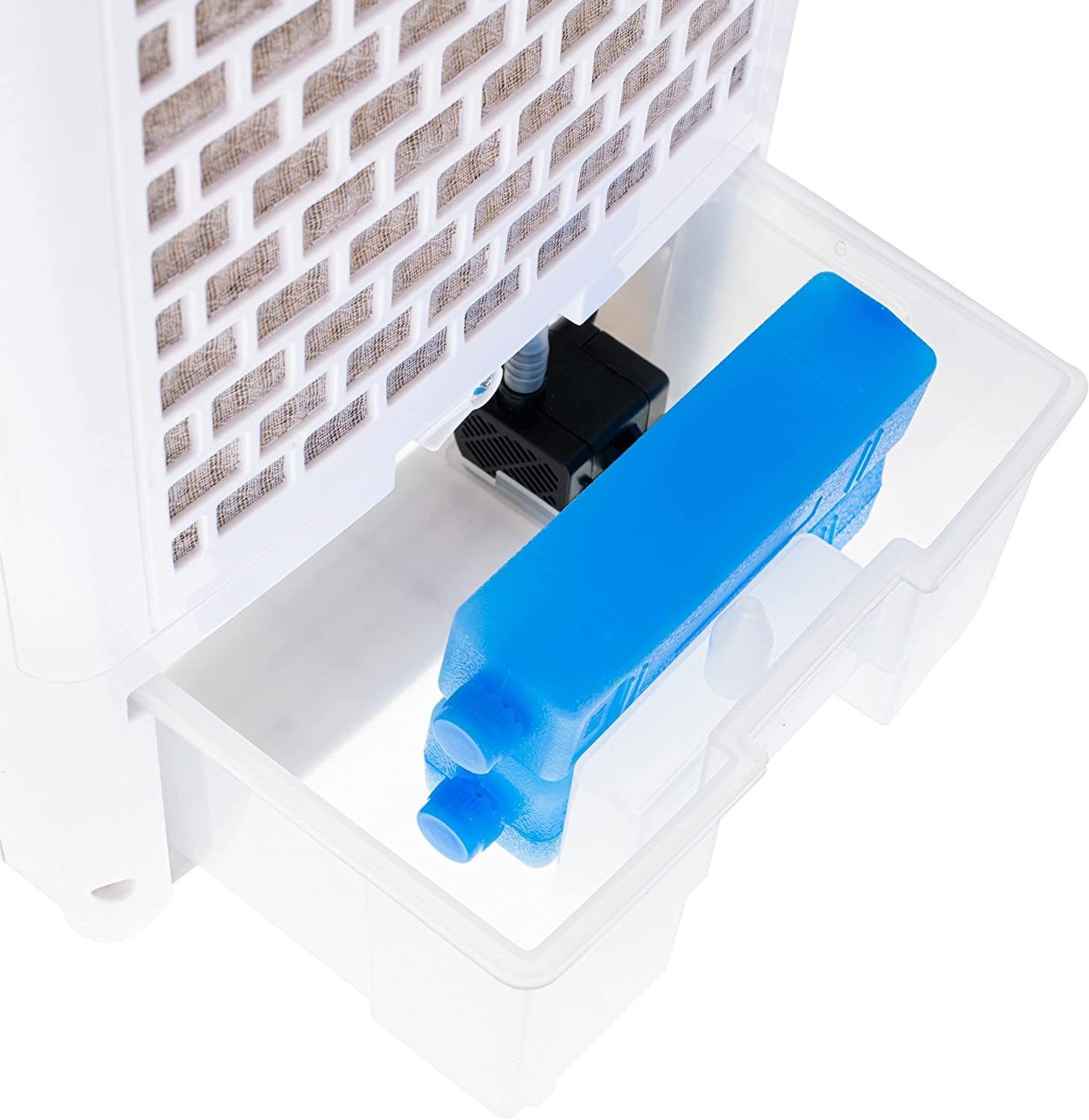 JUNG Ventilatorkombigerät BLADELESS mobiles Klimagerät ohne Abluftschlauch, Wasserkühlung, Aircooler, Timer Aircondition 80W Luftkühler leise Ventilator Kühler