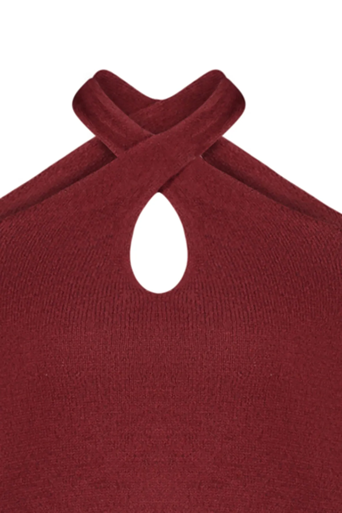 Trendyol Collection  Weinroter Strickpullover mit weicher Textur und Fenster/Ausschnitten TWOAW24KZ00166