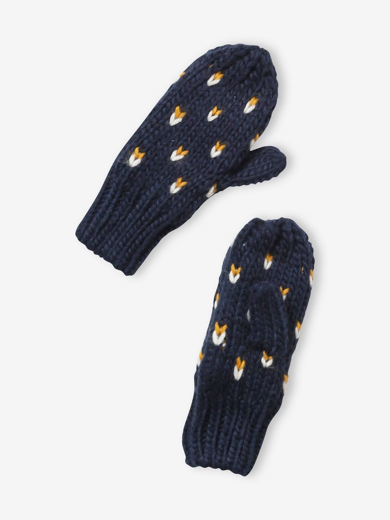 Vertbaudet Mädchen Set: Mütze, Loopschal & Handschuhe, Herzen BASIC - nachtblau bedruckt