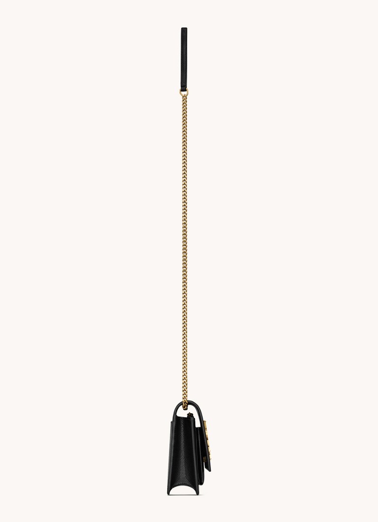 Saint Laurent Sunset wallet with calfskin details and shoulder strap