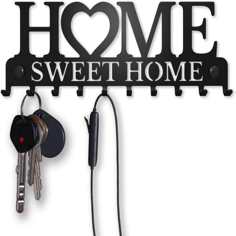 Melteine Schlüsselbrett Schlüsselbrett Home Sweet Home, Schlüsselboard Schwarz mit 10 Haken, (1 St)