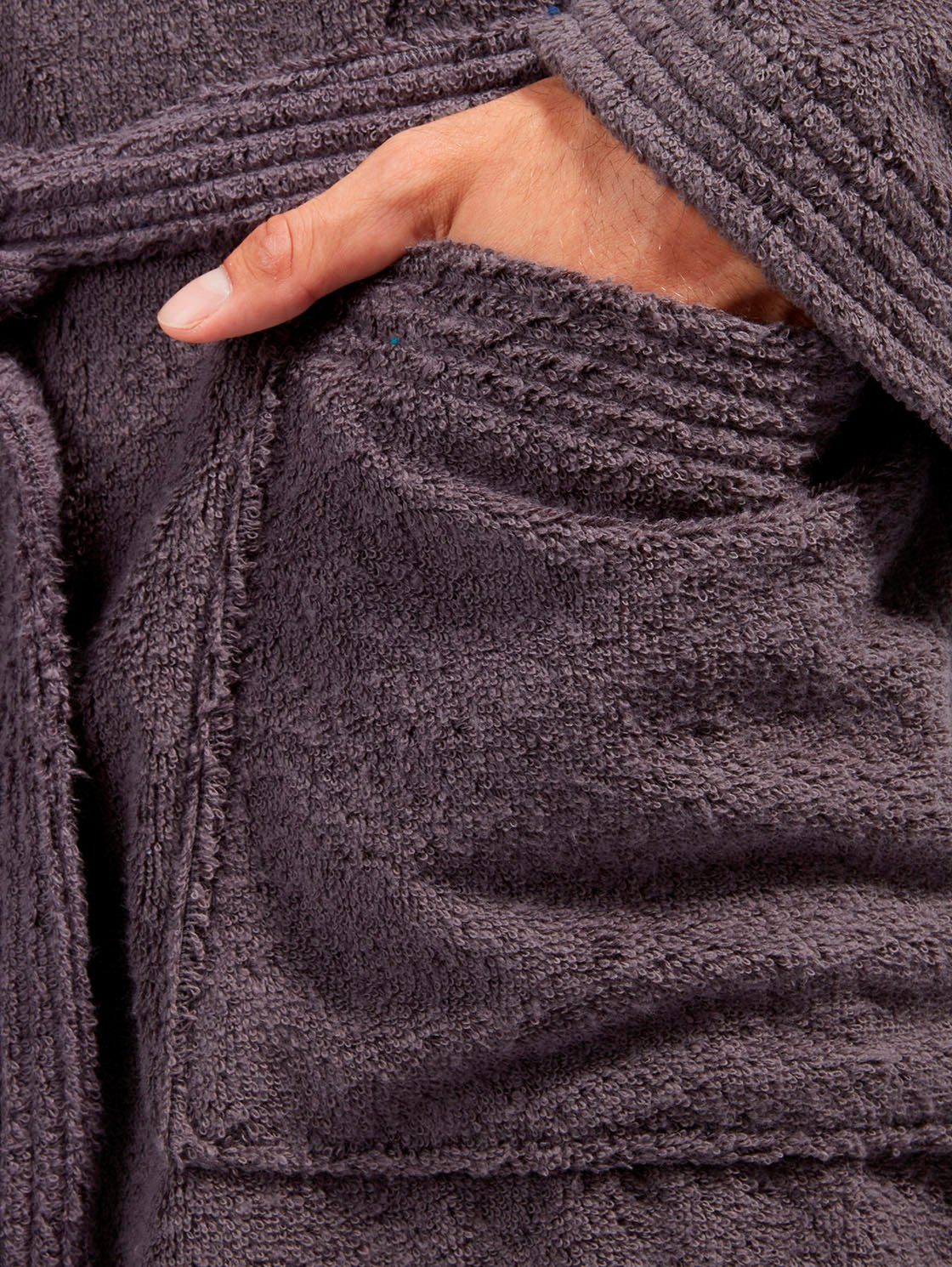TOM TAILOR HOME Unisex-Bademantel Kimono, Langform, Wirkfrottier, Kimono-Kragen, Gürtel, für Damen & Herren, mit Logostickerei