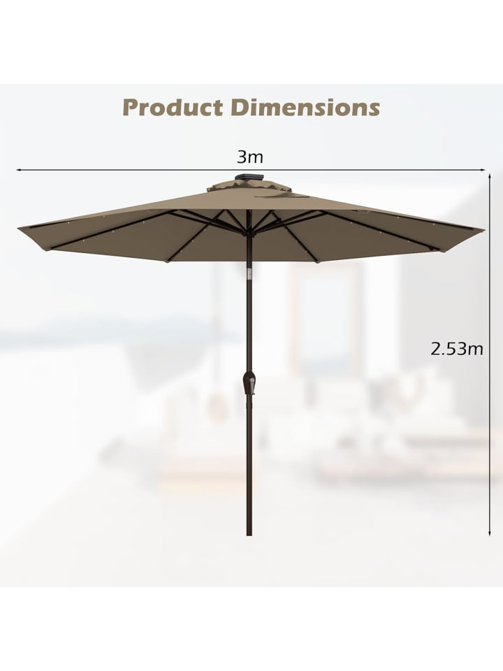 COSTWAY Sonnenschirm 300 cm mit LED-Solar-Beleuchtung in Braun günstig kaufen onesize