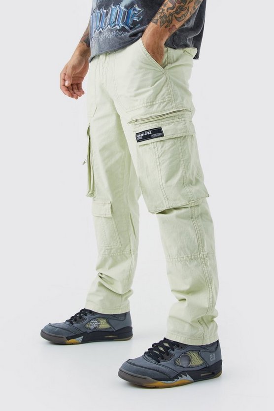 Ripstop Cargo-Hose mit geradem Bein und Reißverschluss