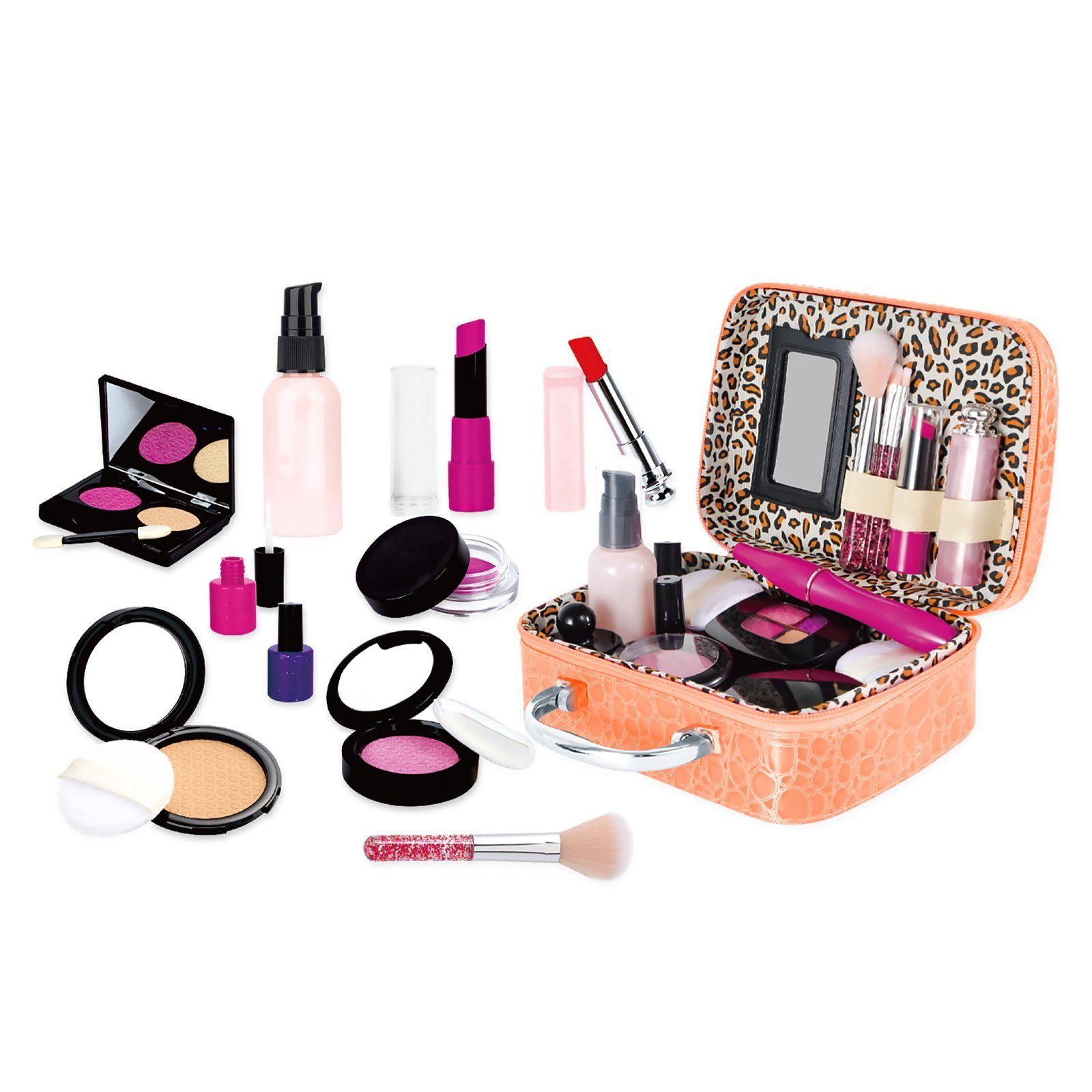 LBLA Lernspielzeug Kinderkosmetik-Set mit Schminkkoffer, Mädchen (19PCS Waschbar Makeup Spielzeug, Kinder Schminkkoffer Simuliertes Rollenspielzeug), Geschenke für Mädchen ab 3 Jahre
