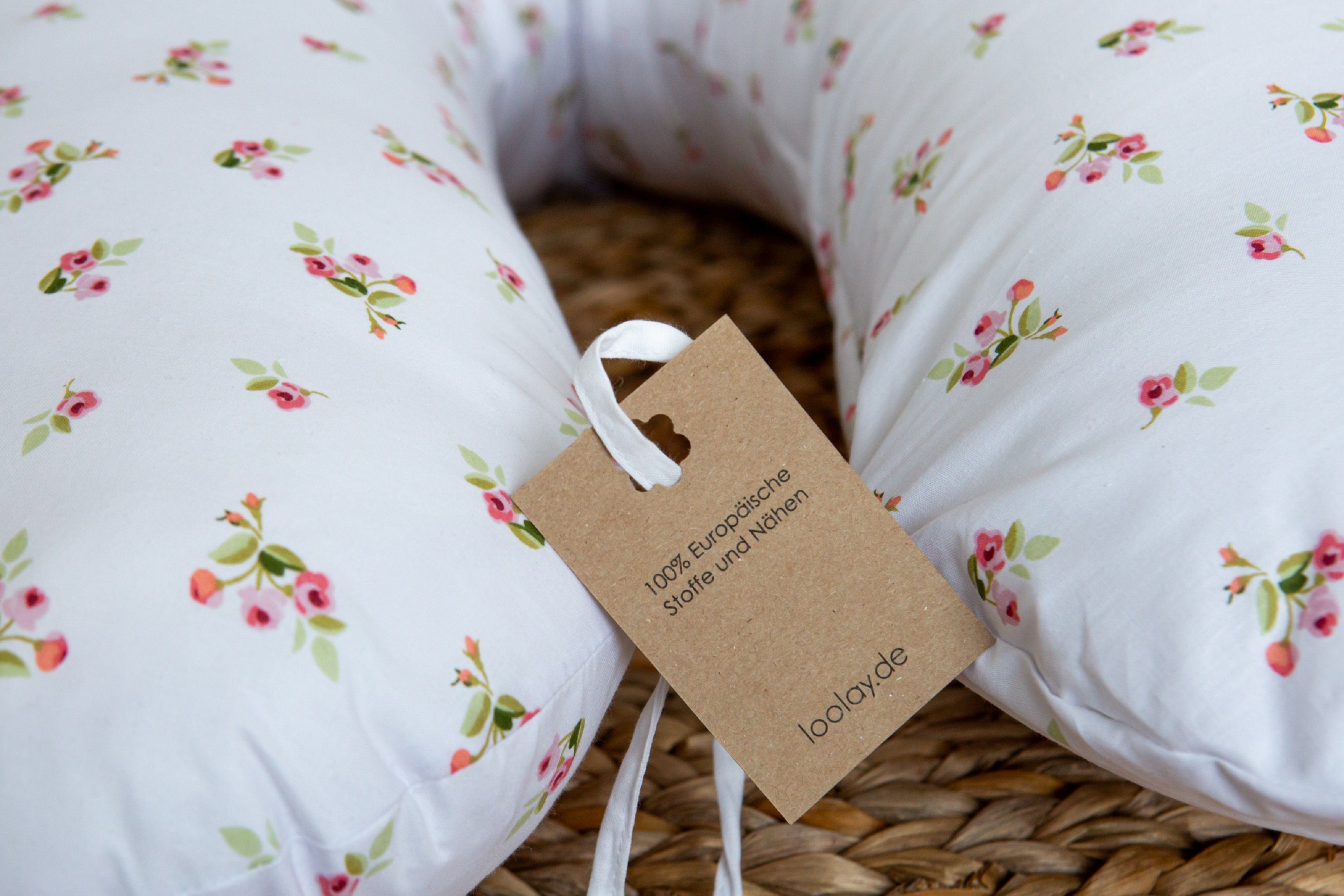 Loolay Seitenschläferkissen Premiere! ROSE Baumwolle Schwangerschaftskissen Seitenschläferkissen, MUSTER: Kleine ROSE; WEICH Füllung + 100% BIO-Baumwolle Kissenbezug, XXL 170 cm Stillkissen + Bezug mit Reißverschluss! PREMIUM Geschenk, LOOLAY® - 100%