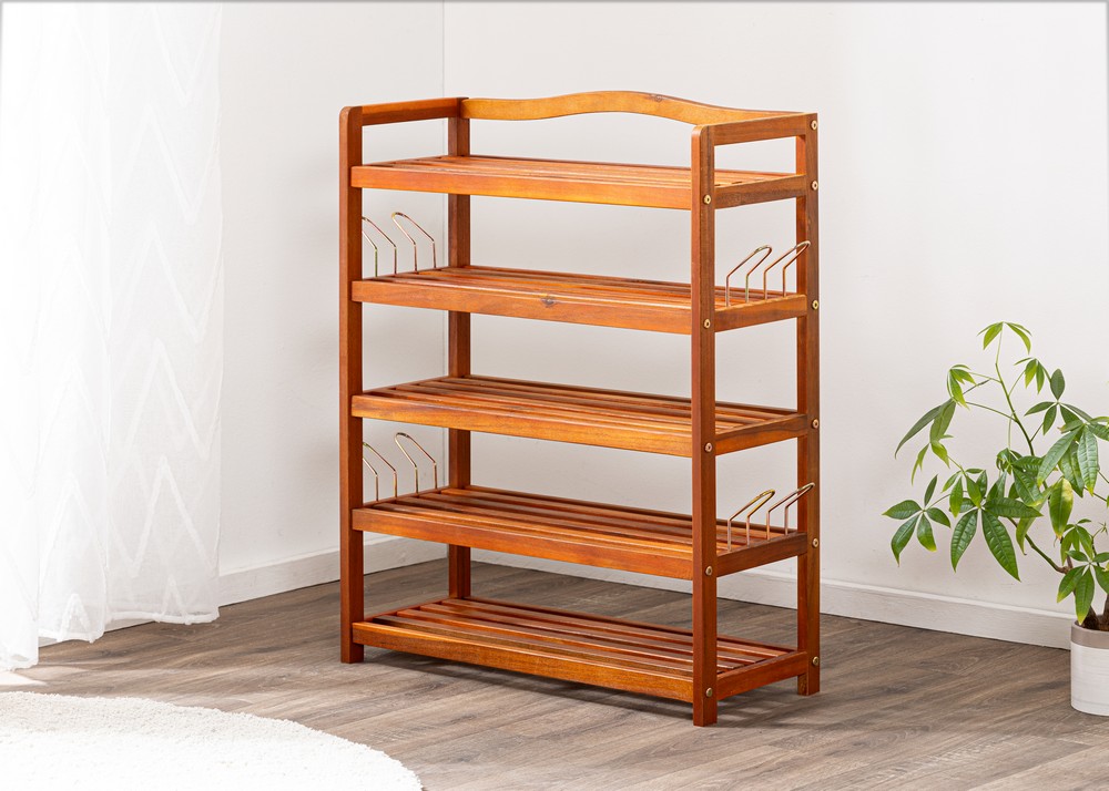 HC Home & Living Schuhregal Akazie 5 Etagen 82 x 74 x 26cm braun