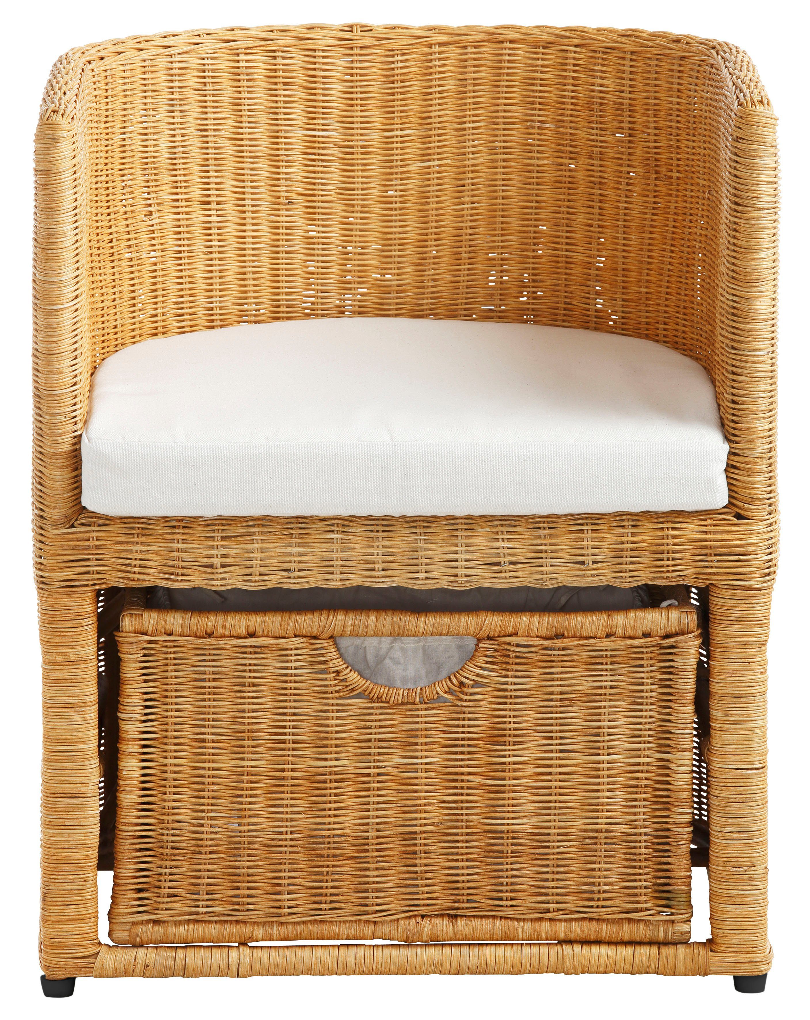 Home affaire Rattanstuhl Blaxton, inklusive Korb und Sitzkissen, aus Rattangeflecht, Breite 56 cm