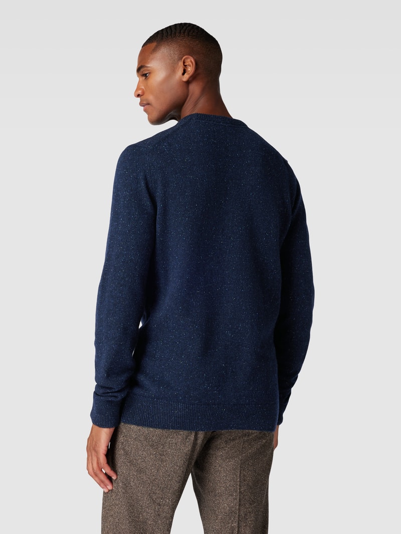 Strickpullover in Melange-Optik aus Woll-Mix mit Seiden-Anteil in marineblau