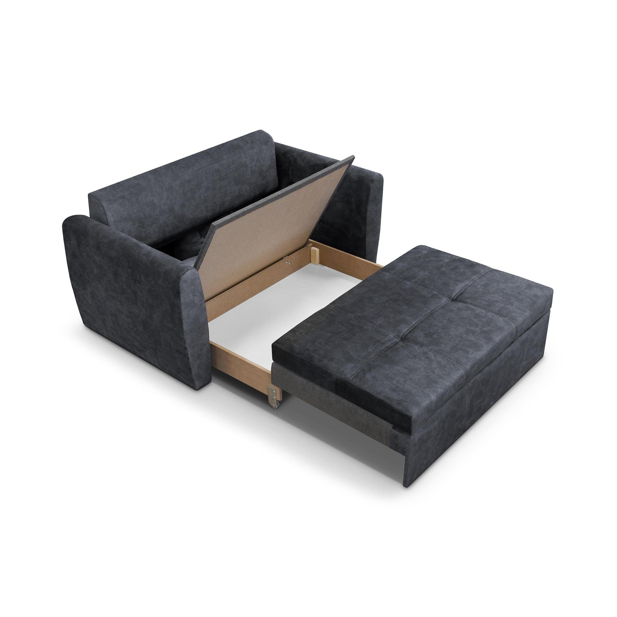 Beautysofa Schlafsofa Kamel II, Modern Sofa Couch, Bettkasten, 2-Sitzer Sofa, Schlaffunktion