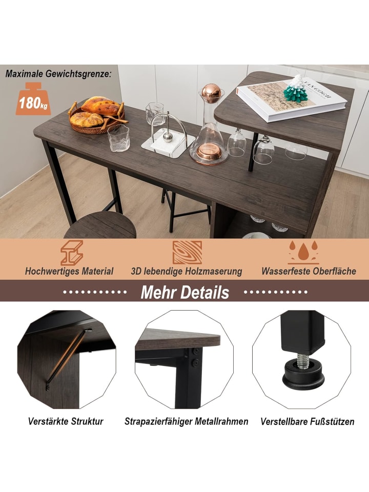 COSTWAY Bartisch mit Barhocker Set in Anthrazit günstig kaufen onesize