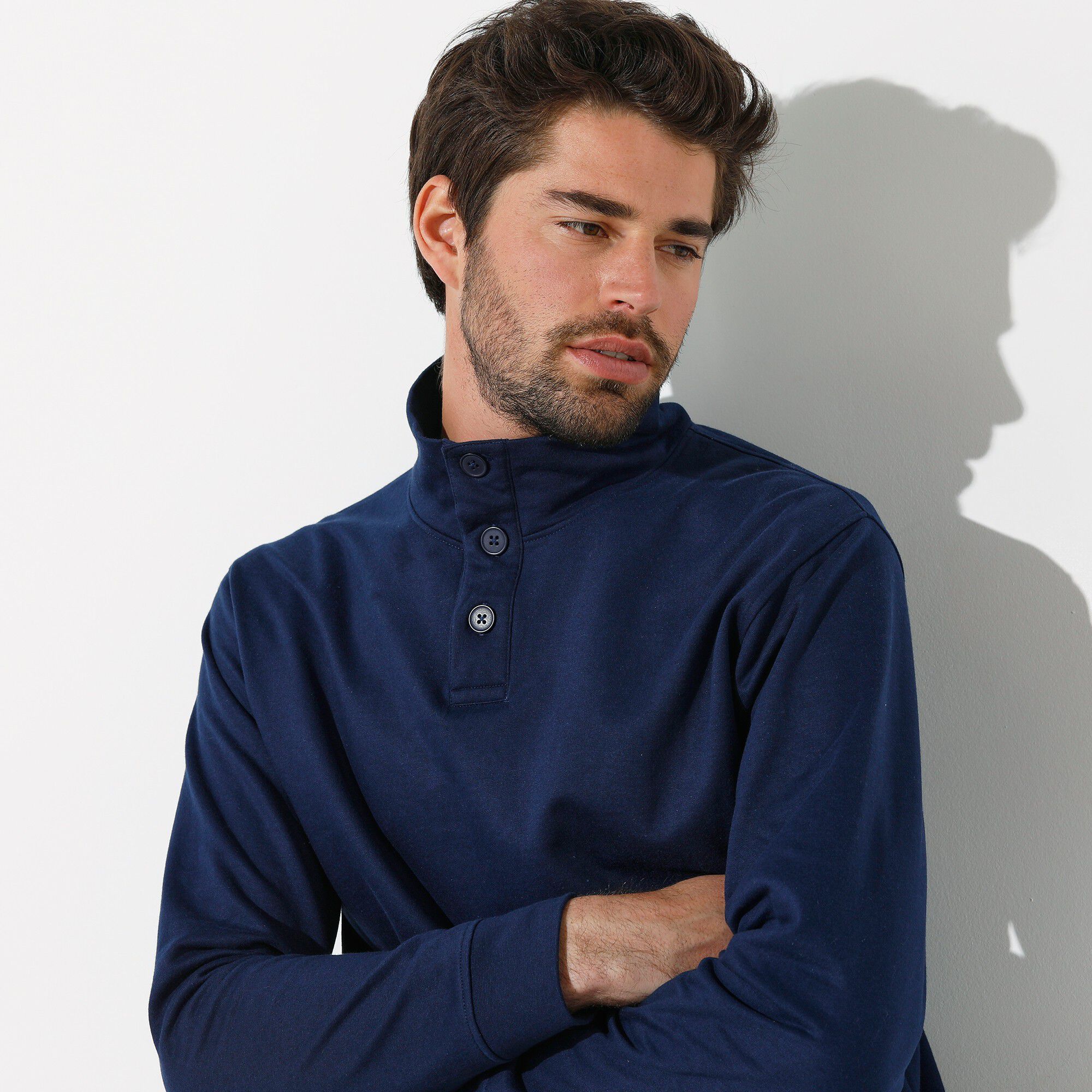 Sweat col montant boutonné en molleton