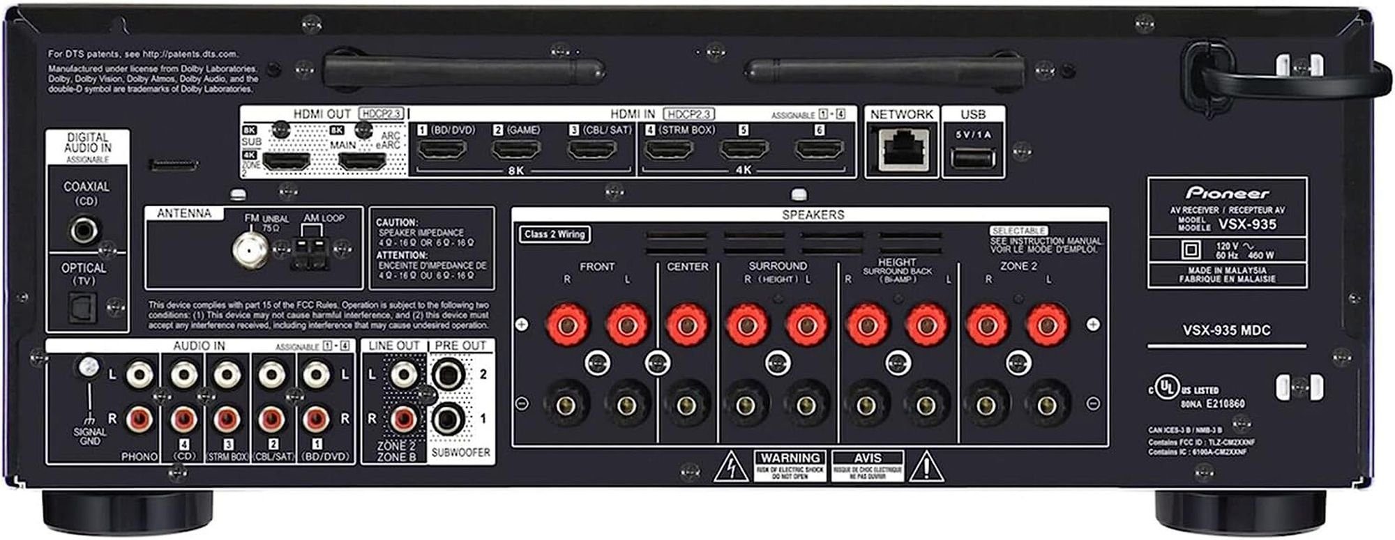 Pioneer VSX-935M2 7.2 AV Receiver 8K WiFi BT Atmos Sonos AirPlay schwarz AV-Receiver