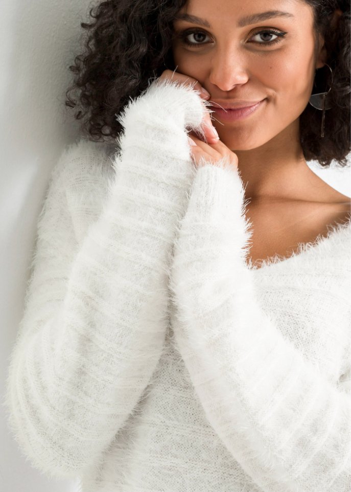 Flauschiger Long-Pullover