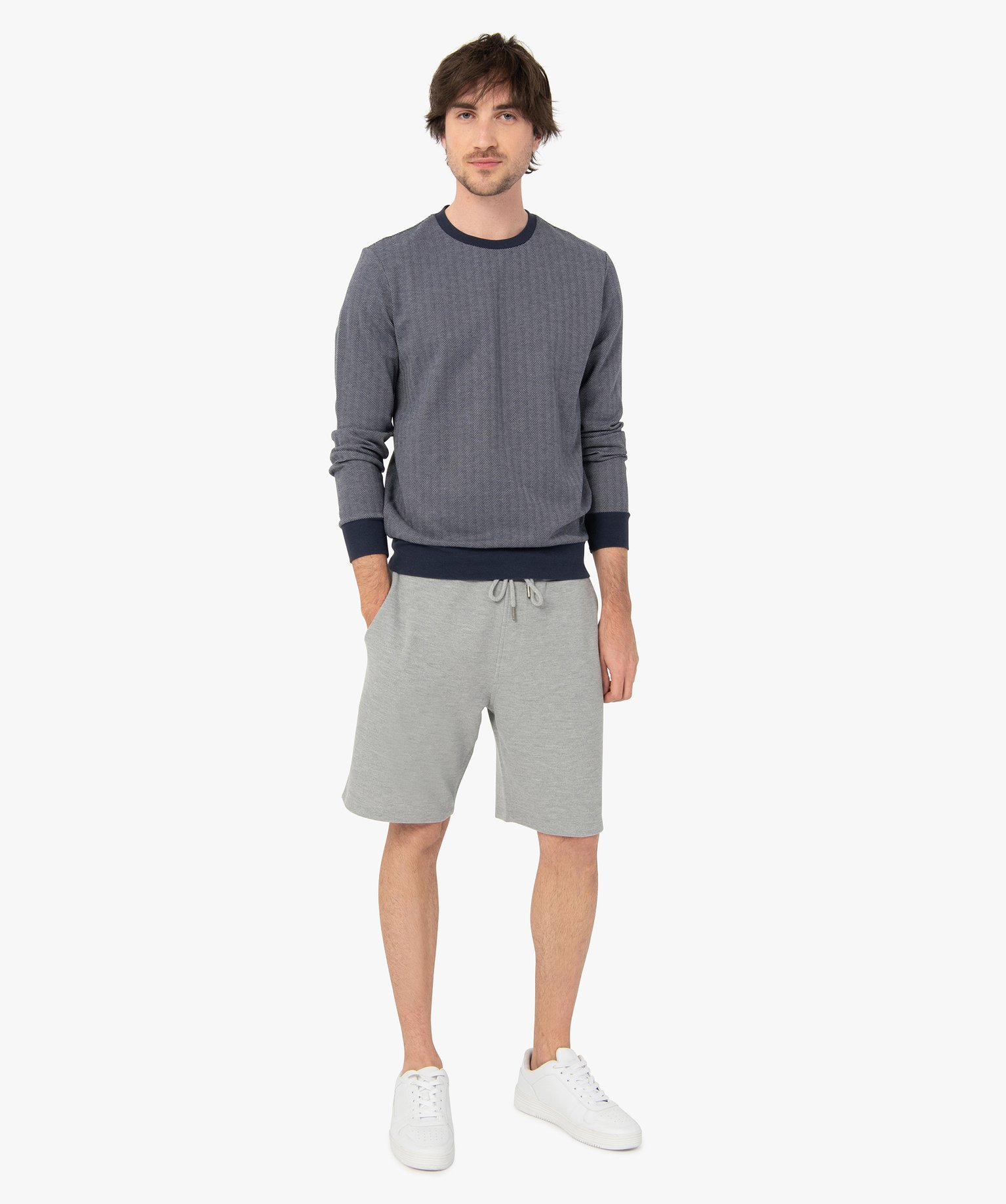 Bermuda homme en maille piquée à taille élastiquée gris clair | GEMO