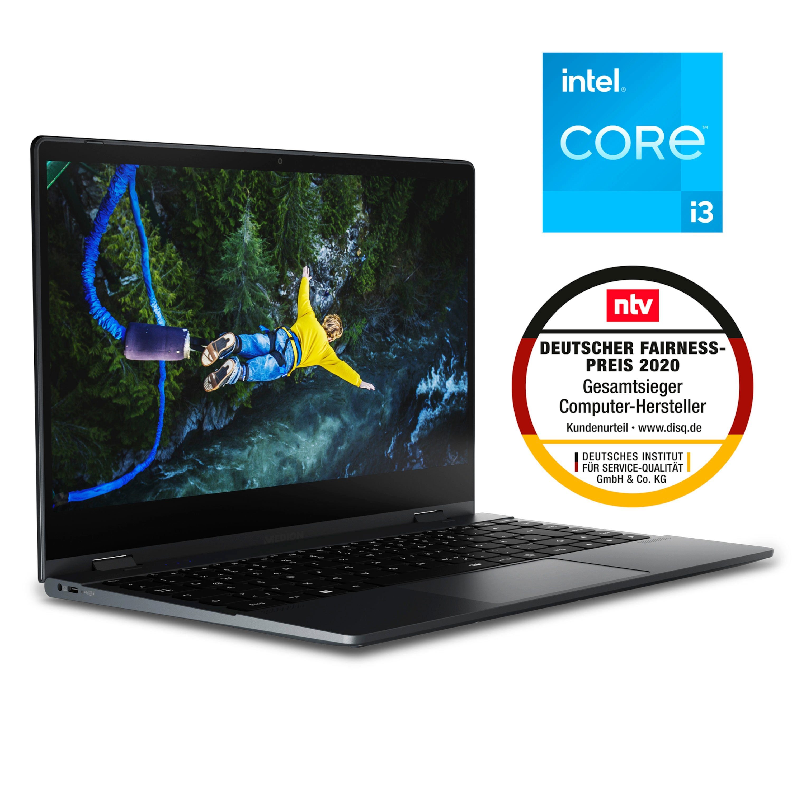 Medion® E14413 Convertible Notebook (35.5 cm/14 Zoll, Intel Core i3 1115G4, Intel® UHD, 128 GB SSD, Full-HD Display, 16GB, Windows 11, MD64141)