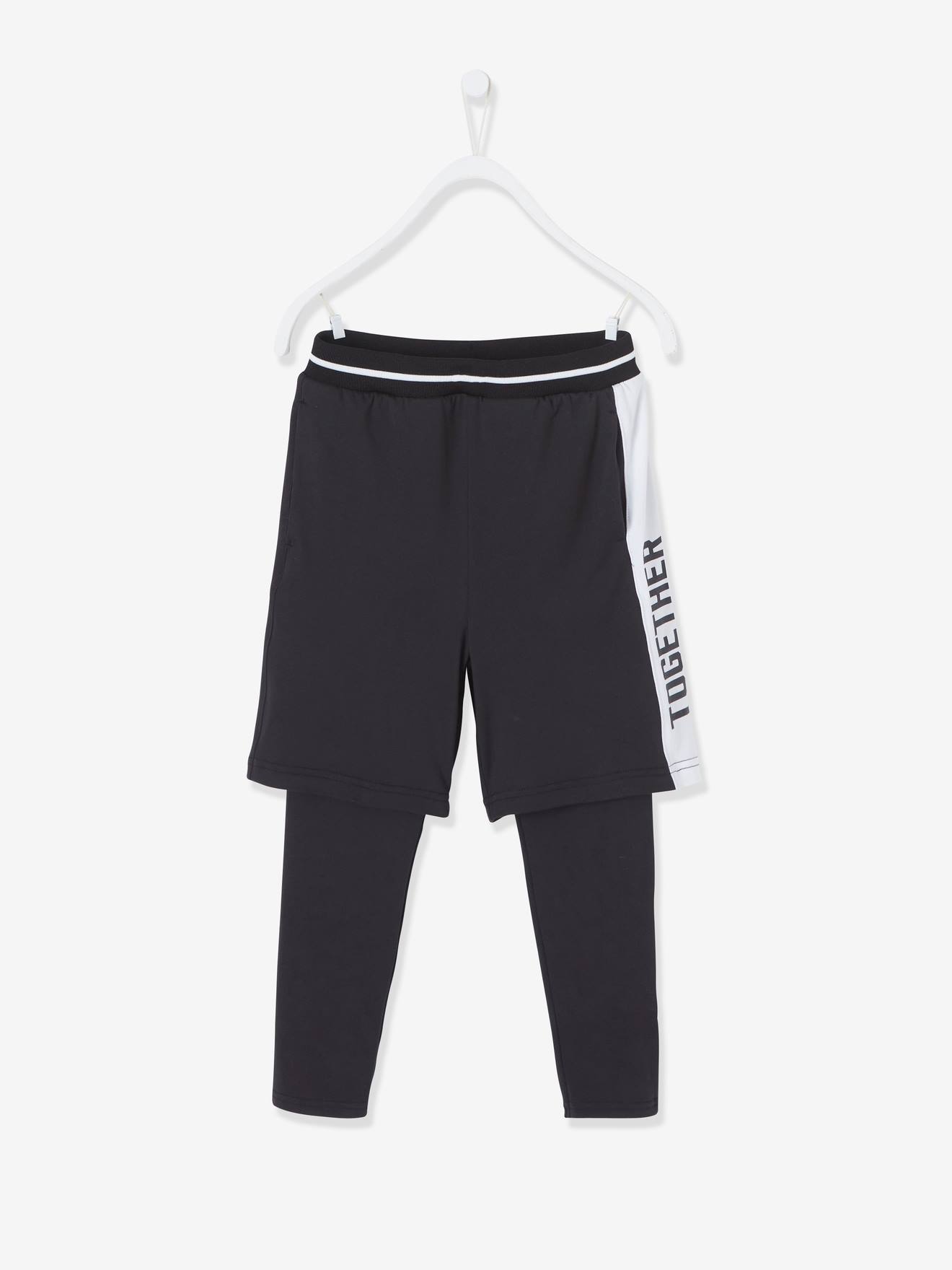 Legging bermuda de sport garçon effet 2 en 1 noir