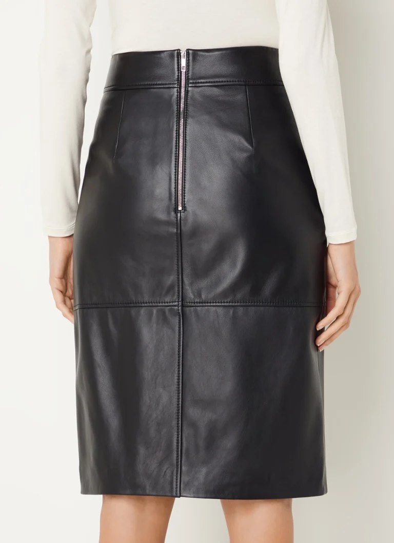Gonna a tubino midi a vita alta Setora di HUGO BOSS in pelle di agnello con spacco laterale